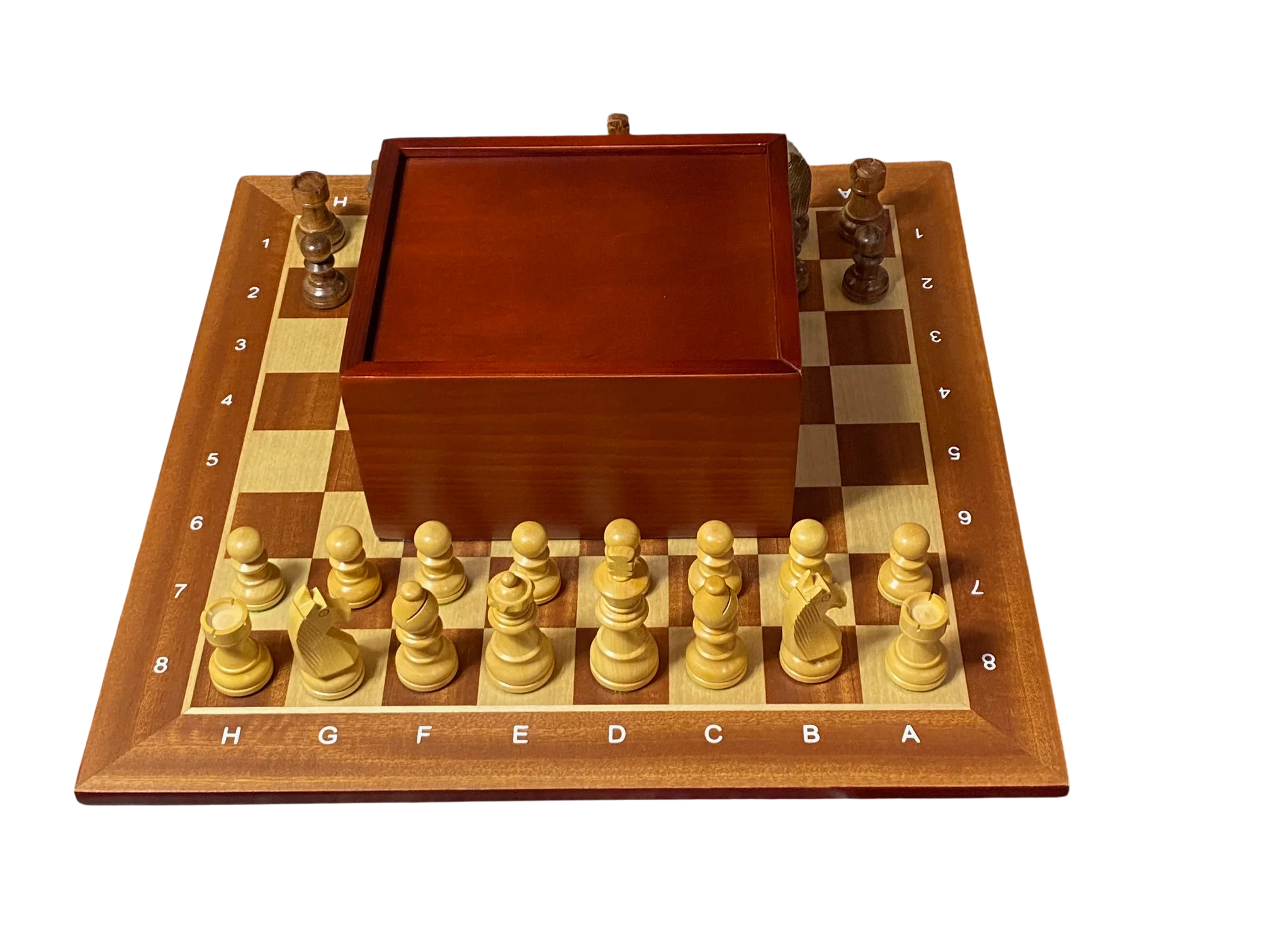 15.75" Acacia Classic Agebraic Mahogany Chess Set & Slide Lid Box - Image 2