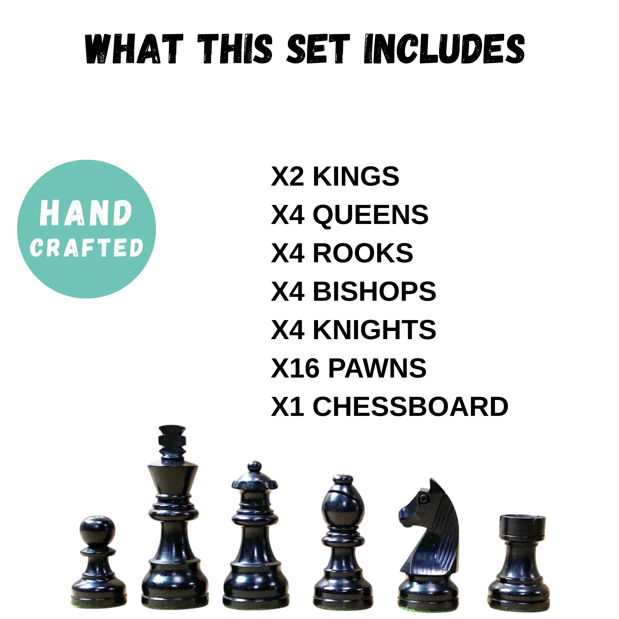 15.75" Grandmaster Black Mahogany Chess Set - Image 4