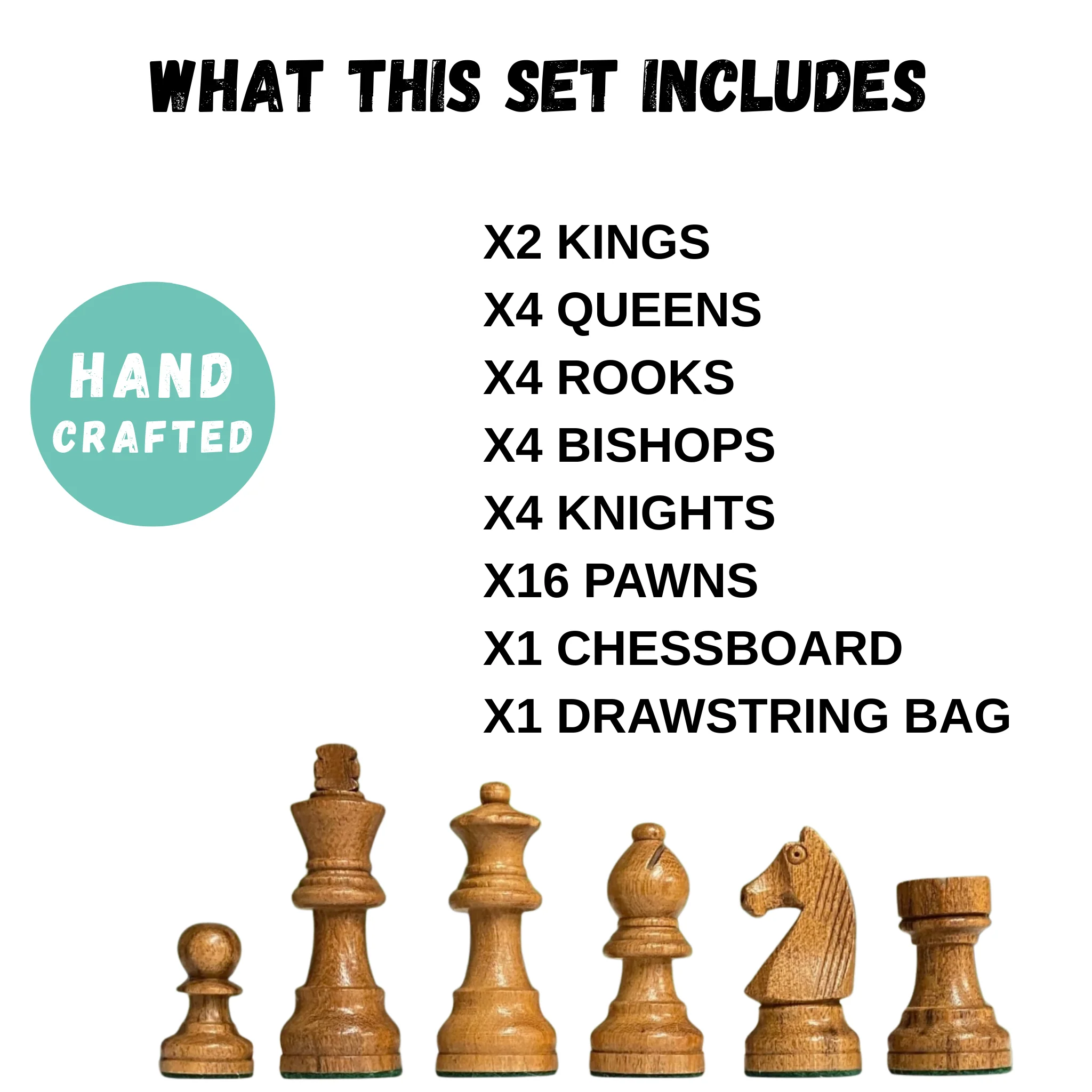 15.75" Grandmaster Mahogany Chess Set & Drawstring Bag - Image 5