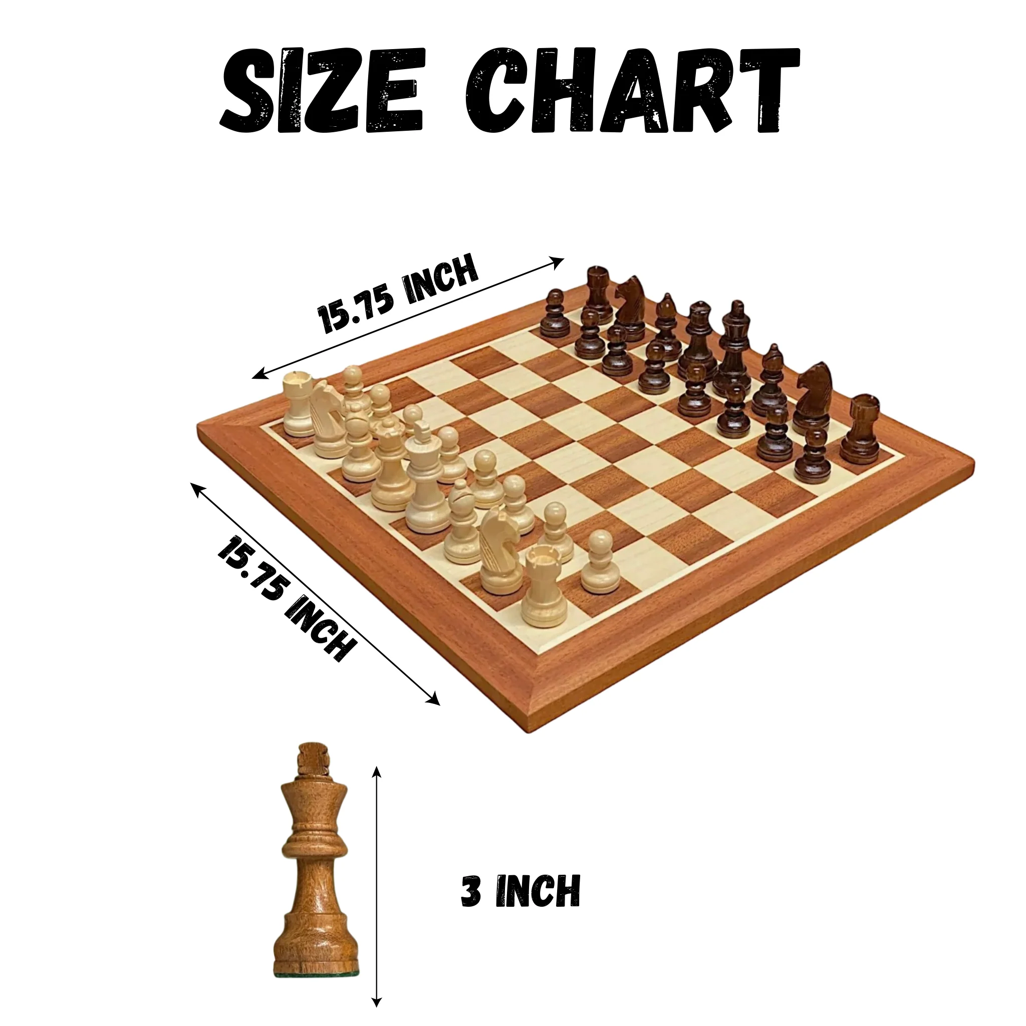 15.75" Grandmaster Mahogany Chess Set & Drawstring Bag - Image 6