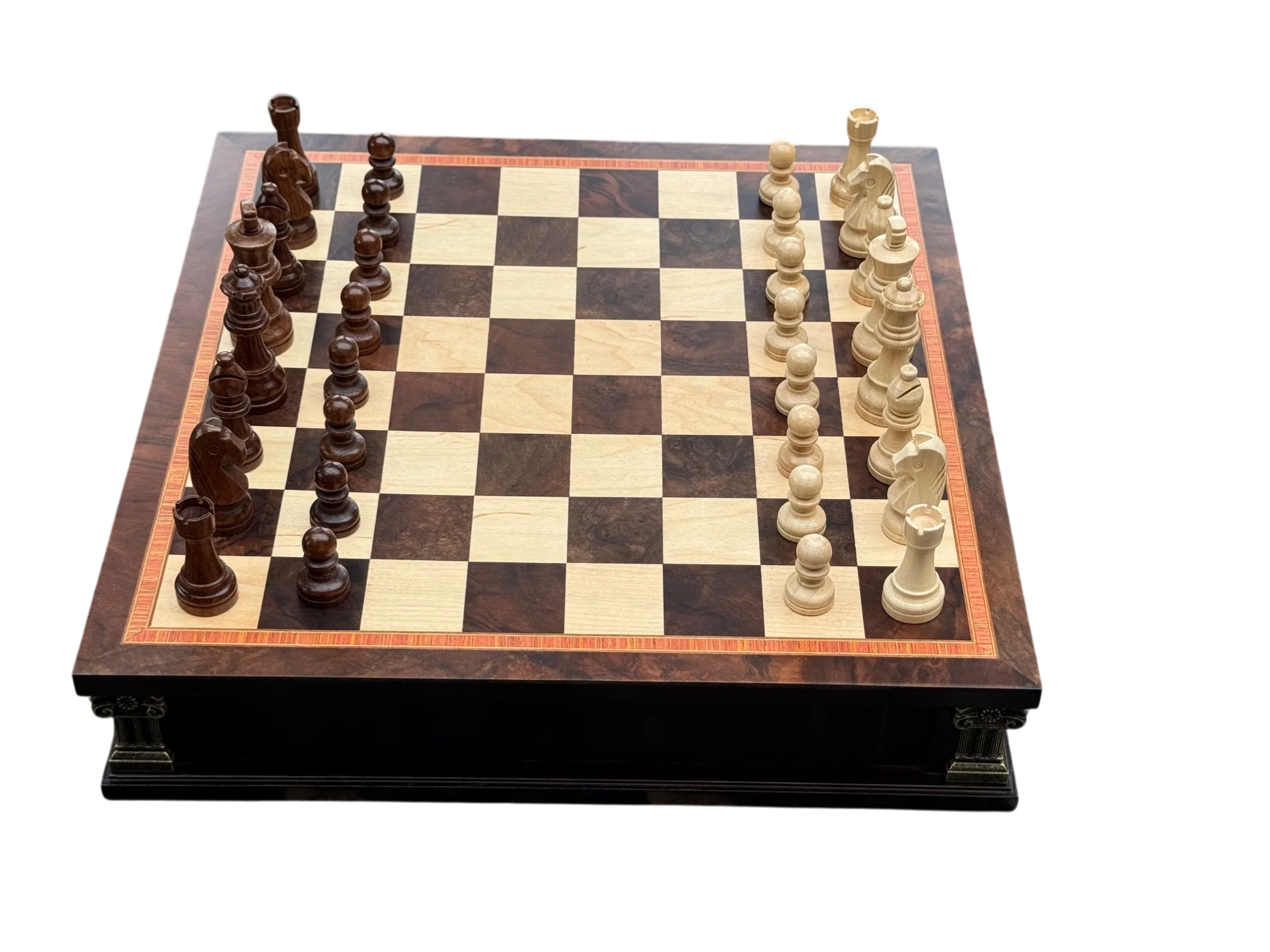 Economy 15" Burl Walnut Maple Magnetic Drawer Chess and Draughts Set - Image 6