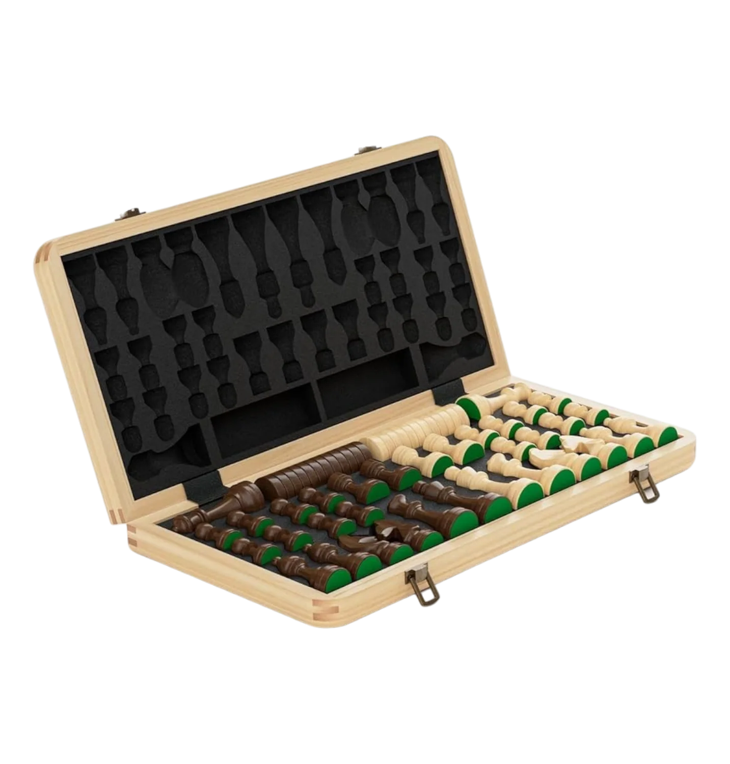 15" Natural Walnut Folding Chess & Draughts Set - Image 4