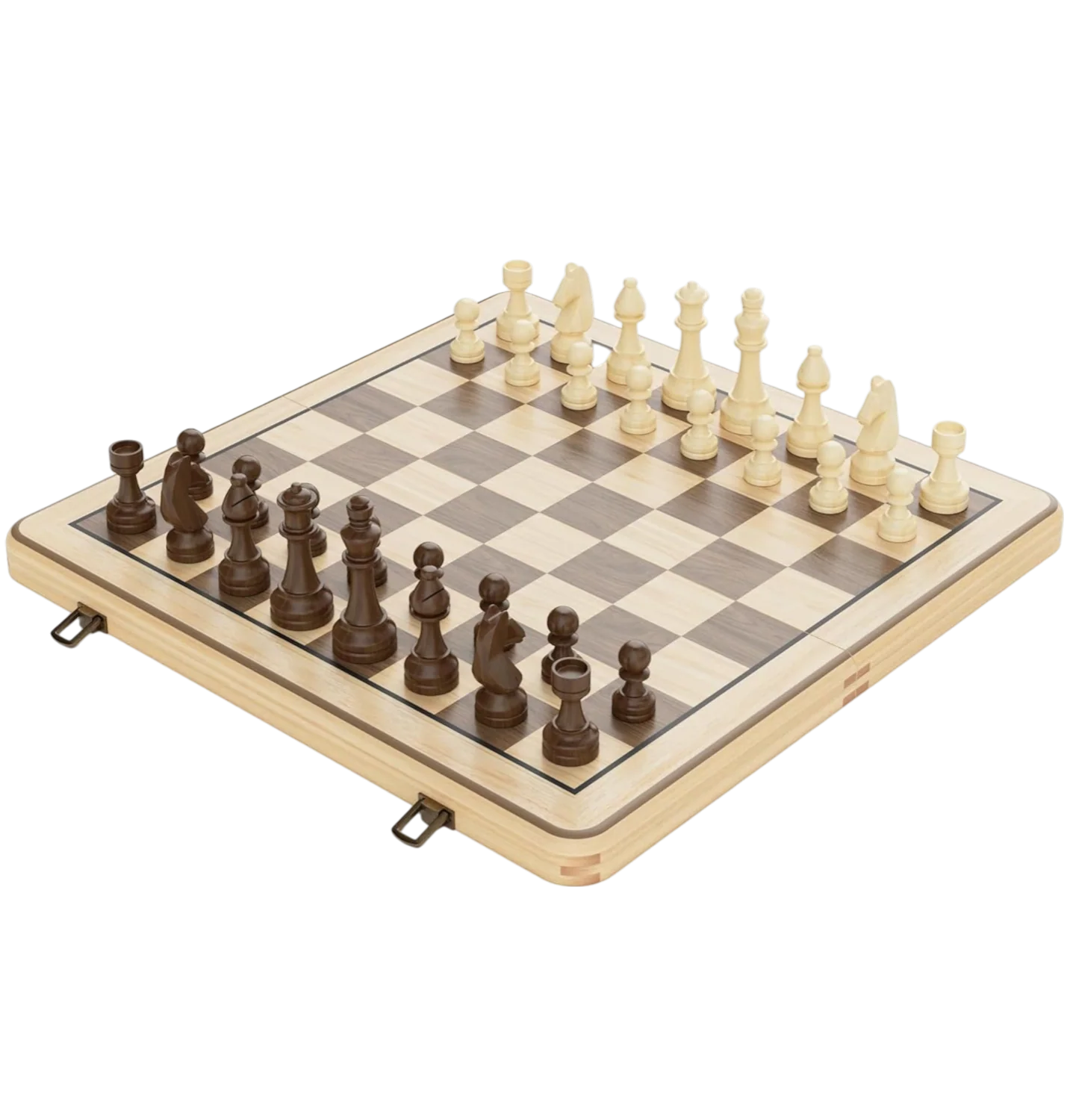 15" Natural Walnut Folding Chess & Draughts Set - Image 6