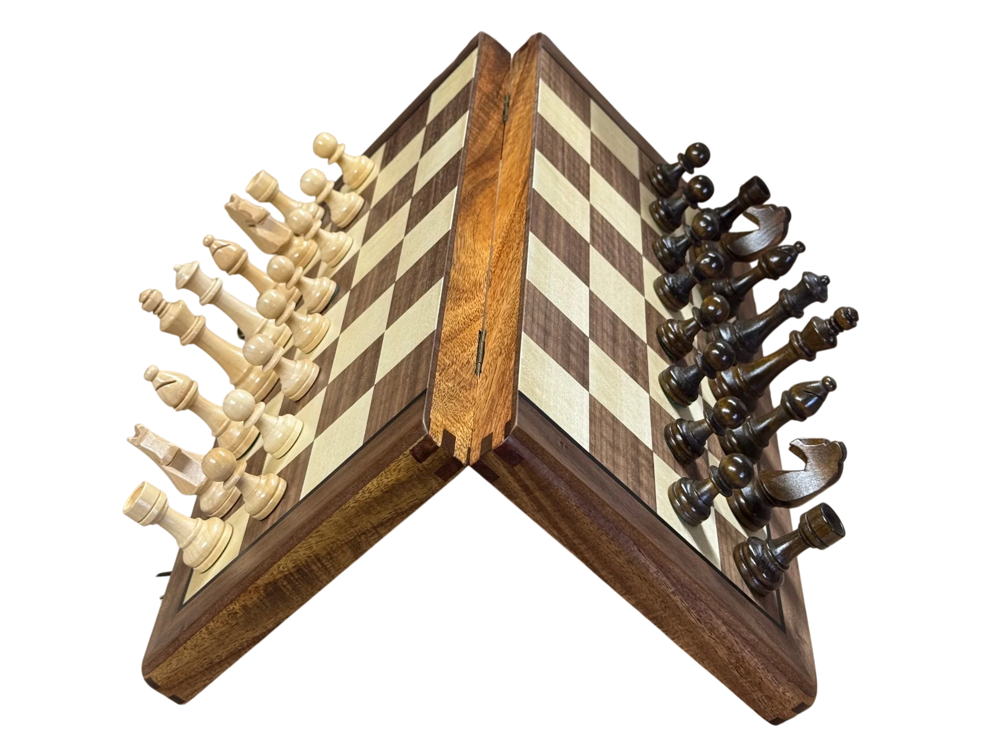 15" Premium Solid Wood Folding Magnetic Chess & Draughts Set - Image 14