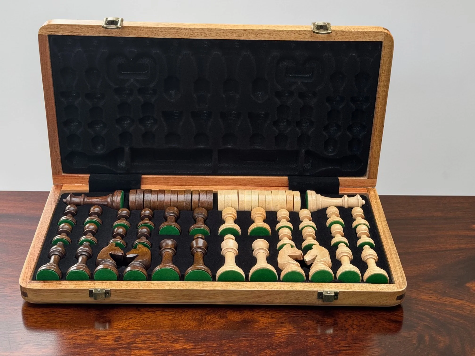 15" Premium Solid Wood Folding Magnetic Chess & Draughts Set - Image 16