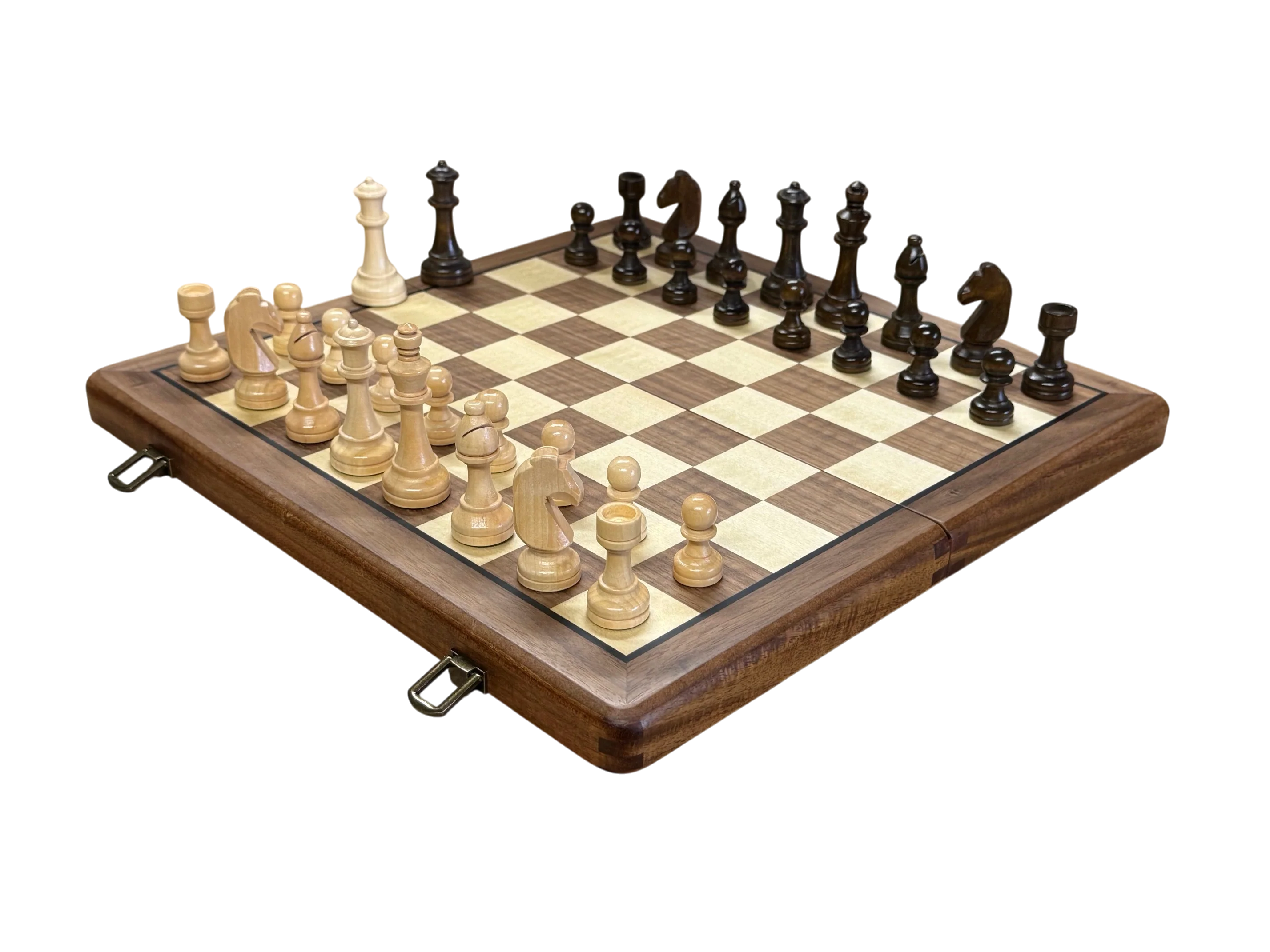 15" Premium Solid Wood Folding Magnetic Chess & Draughts Set - Image 2