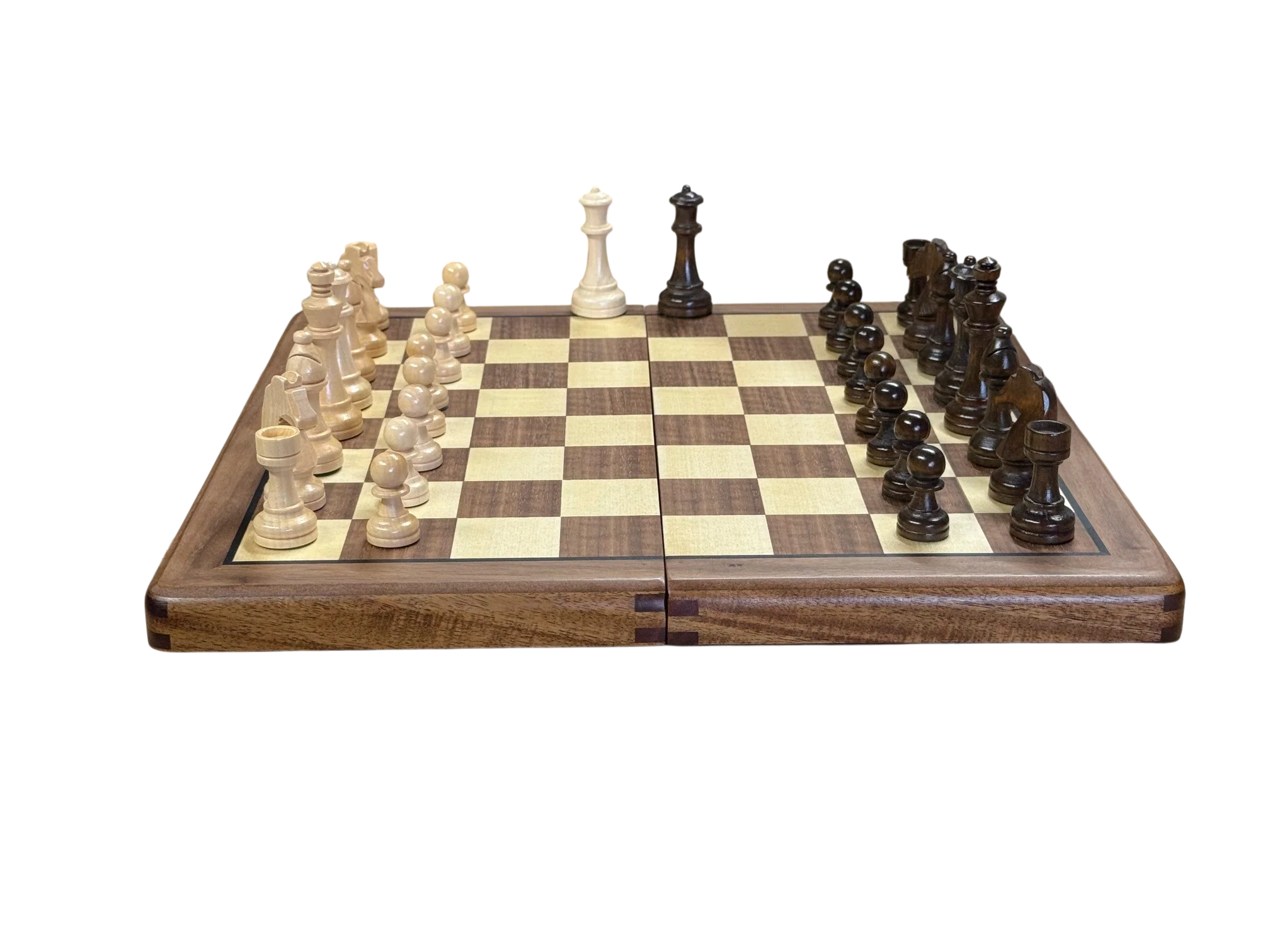 15" Premium Solid Wood Folding Magnetic Chess & Draughts Set - Image 5
