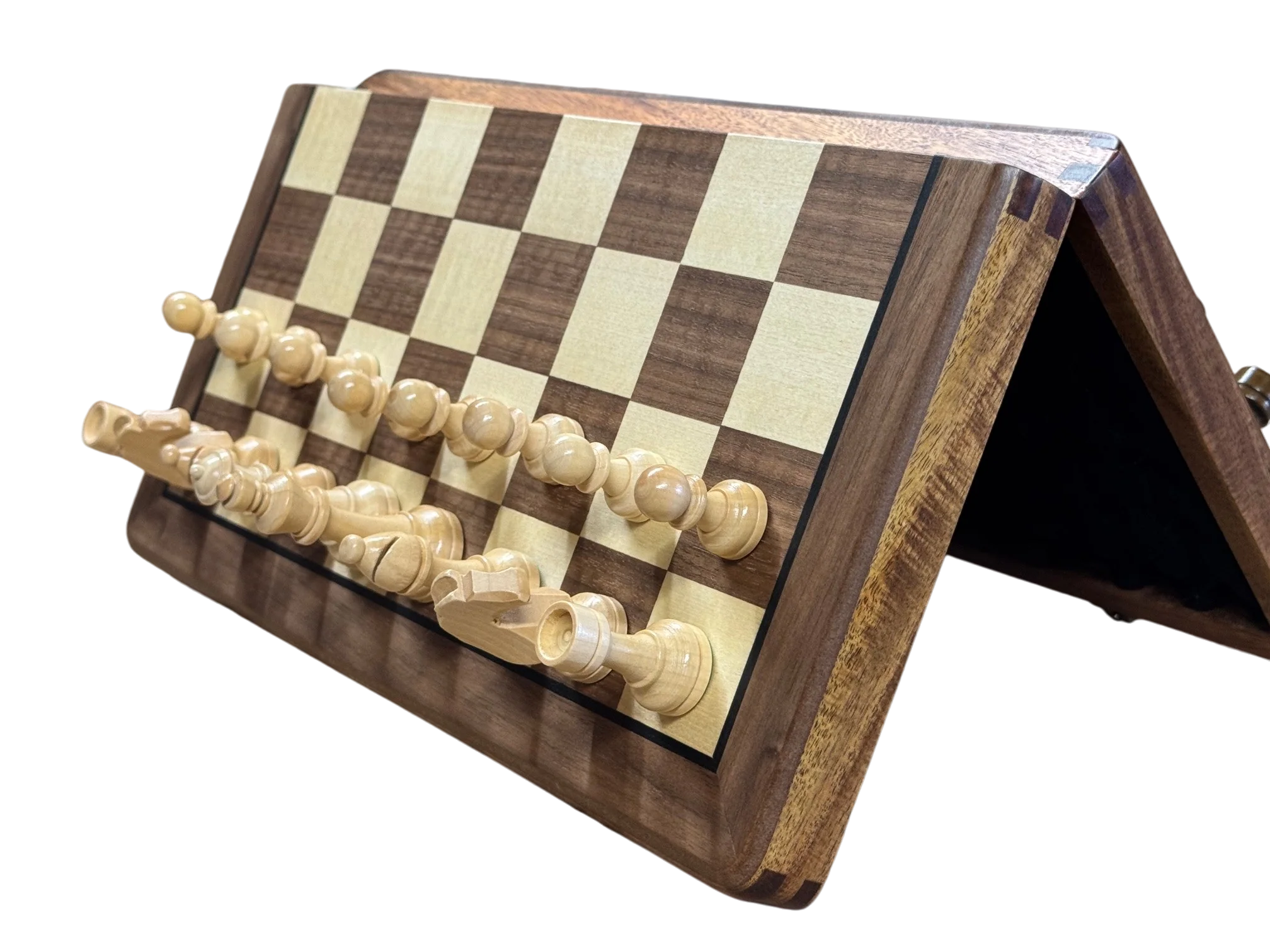 15" Premium Solid Wood Folding Magnetic Chess & Draughts Set - Image 6