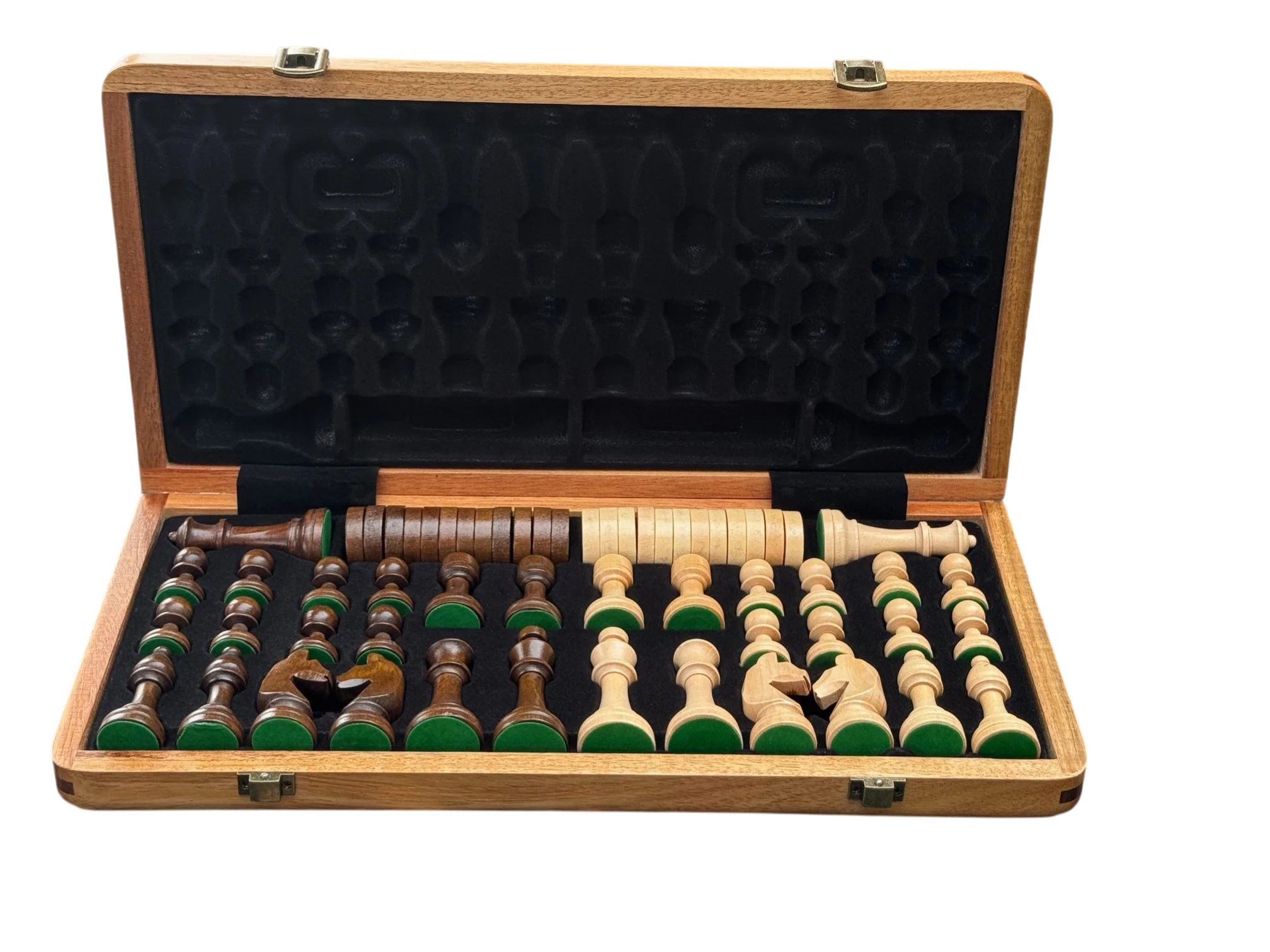 15" Premium Solid Wood Folding Magnetic Chess & Draughts Set - Image 8