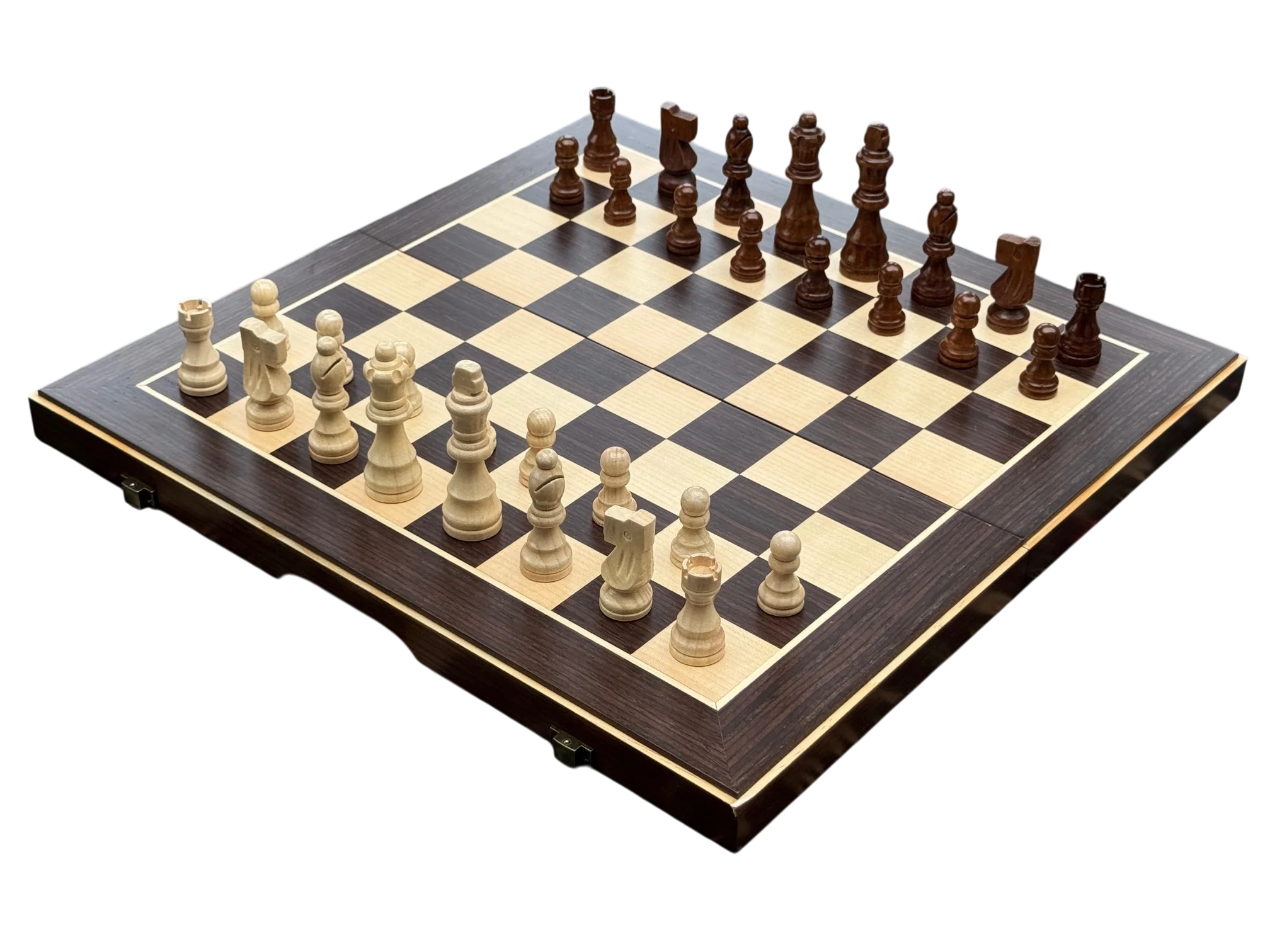 15" Wenge Ebony Maple Magnetic Folding Chess Set - Image 3