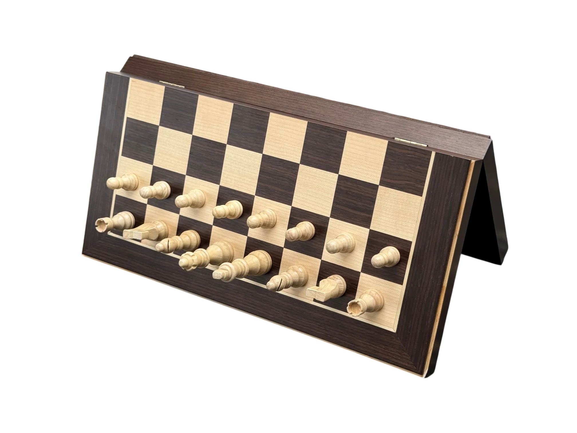15" Wenge Ebony Maple Magnetic Folding Chess Set - Image 4
