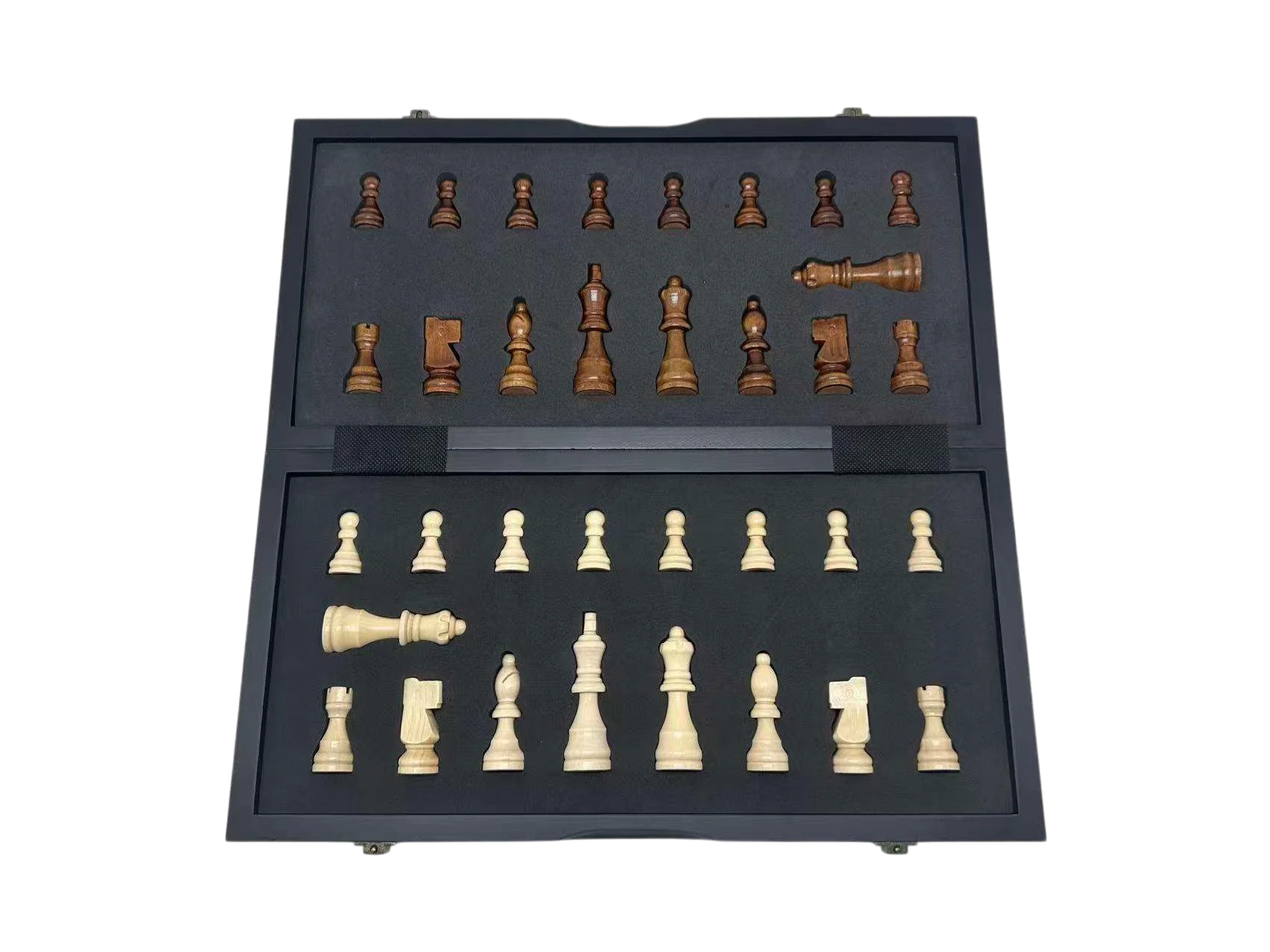 15" Wenge Ebony Maple Magnetic Folding Chess Set - Image 6