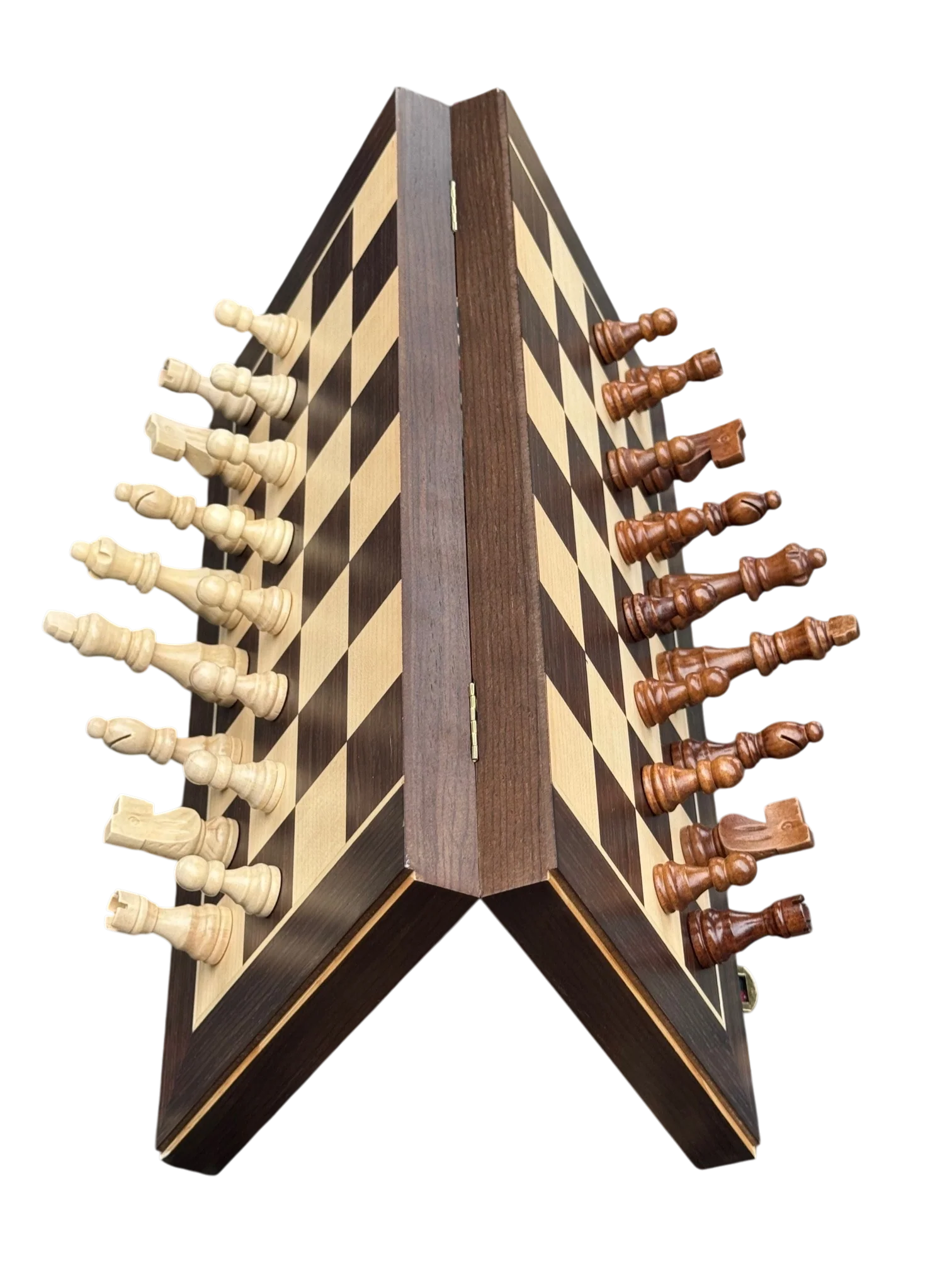 15" Wenge Ebony Maple Magnetic Folding Chess Set - Image 7
