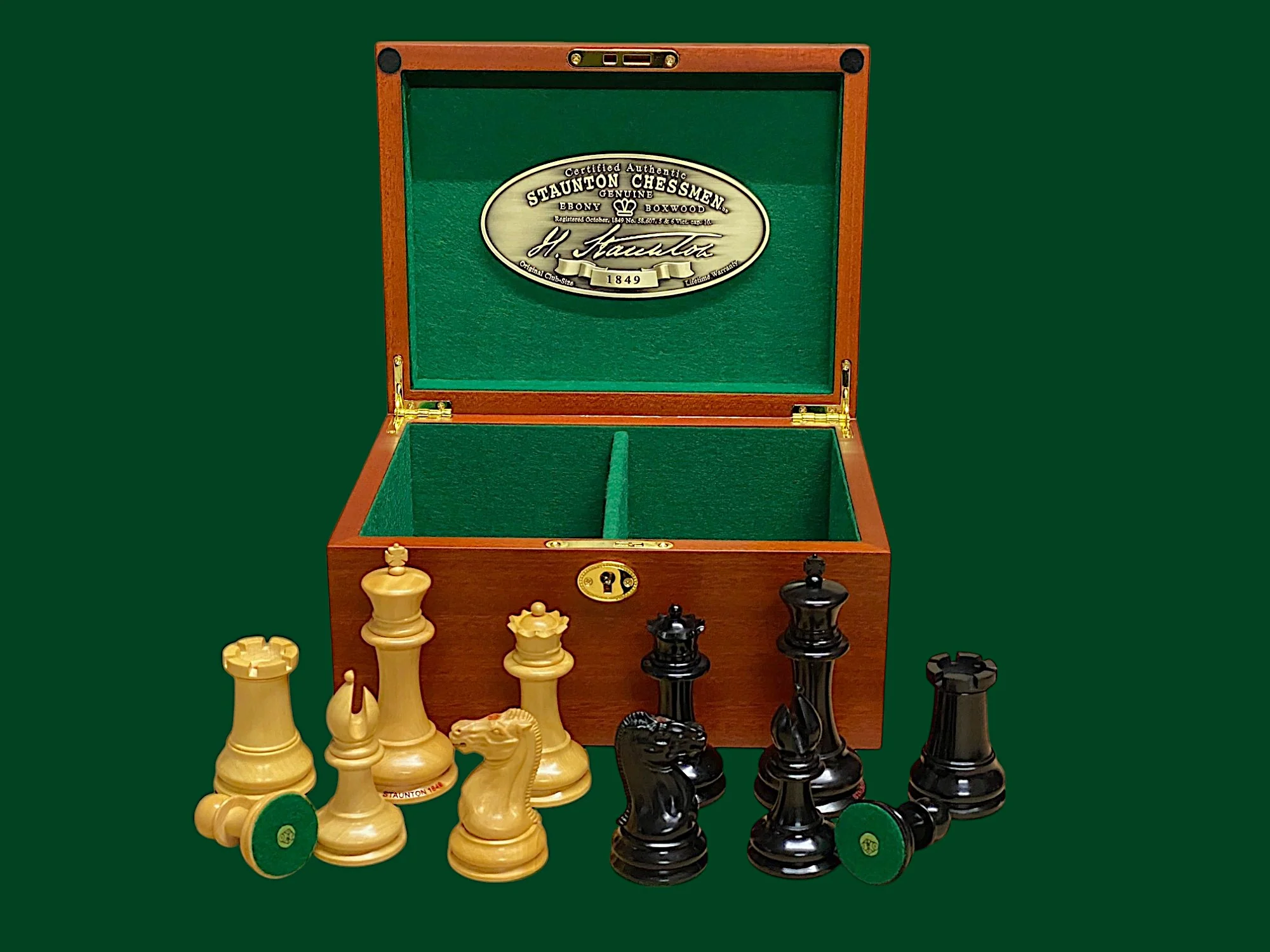 1849 Original Staunton Design Reproduction Chess Pieces & Mahogany Box - Image 3