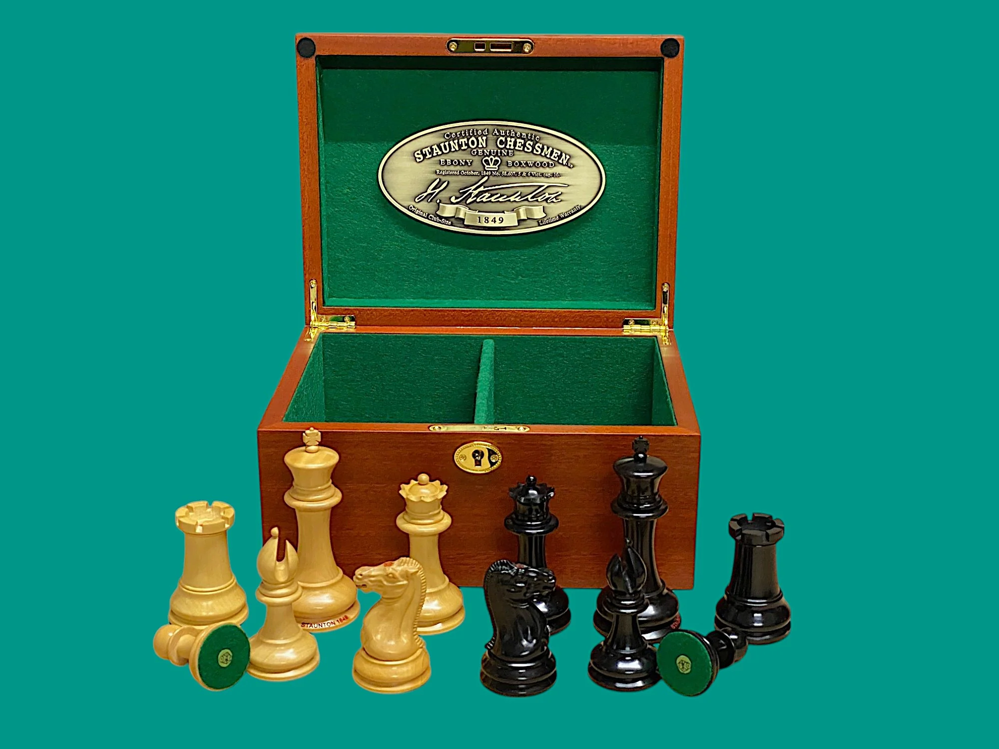 1849 Original Staunton Design Reproduction Chess Pieces & Mahogany Box - Image 8