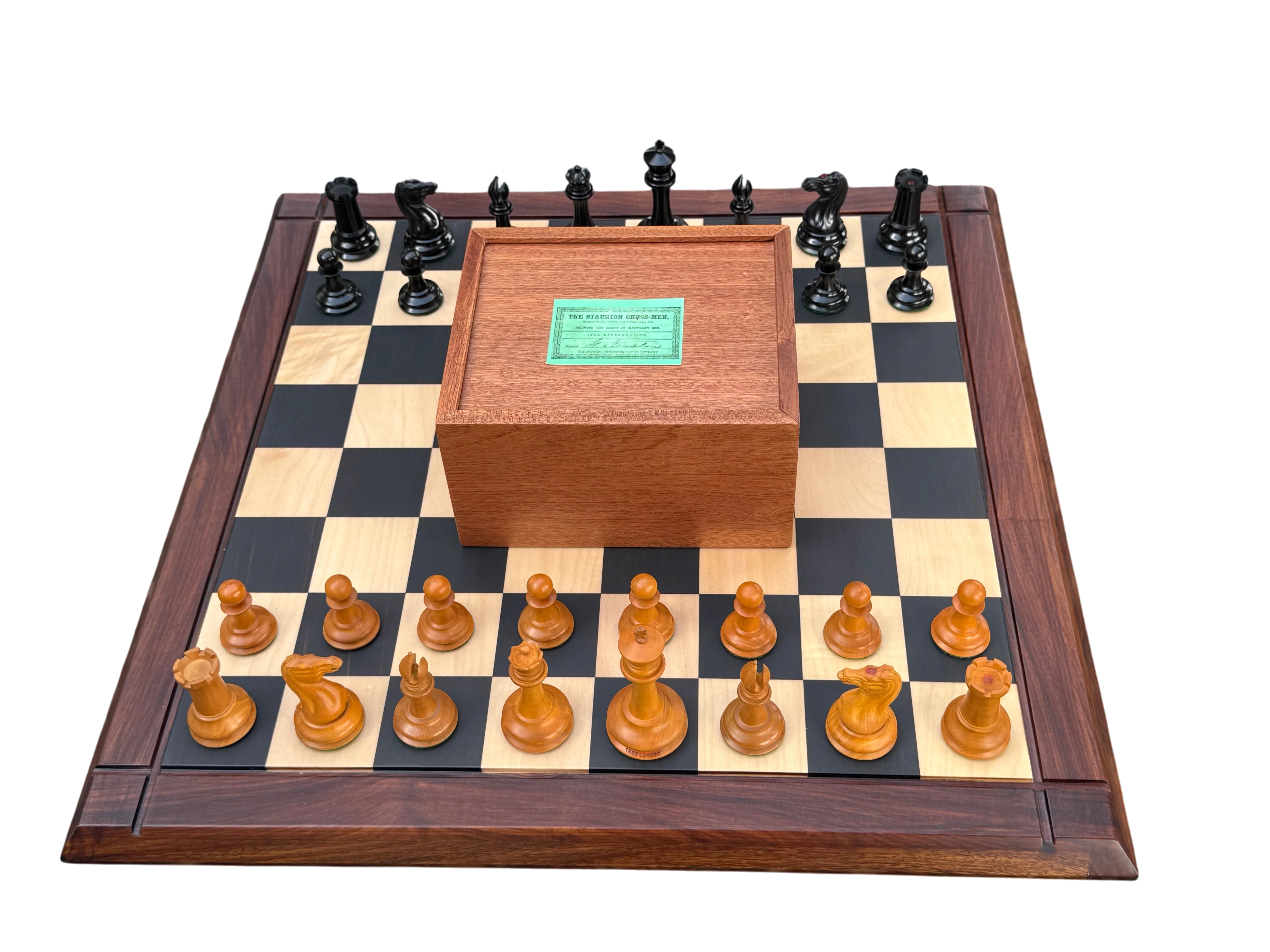 1850 Antique Ebony 3.5 Inch Chessmen - 21" Rosewood Ebony Chessboard -Mahogany Box - Image 11
