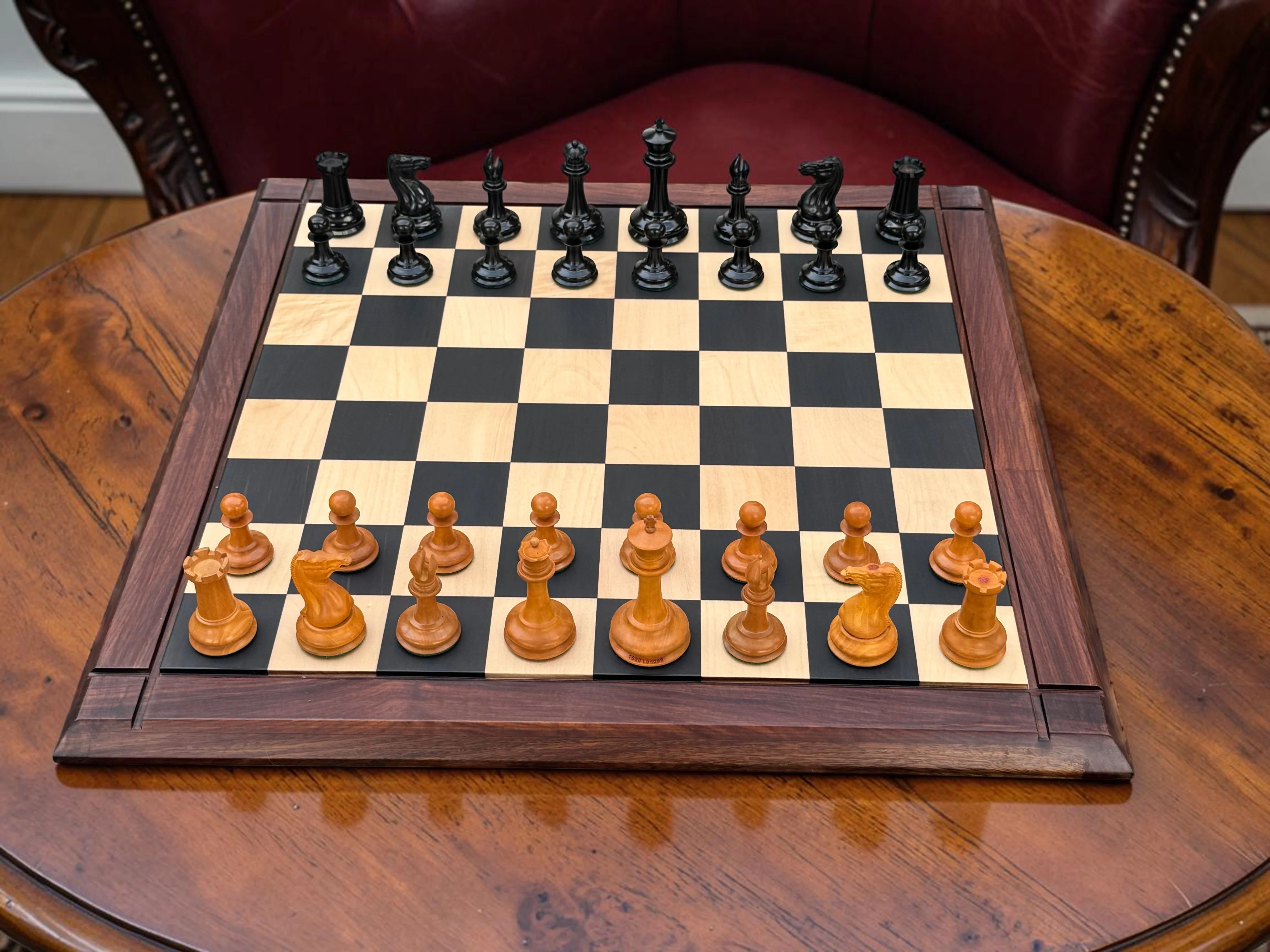 1850 Antique Ebony 3.5 Inch Chessmen - 21" Rosewood Ebony Chessboard -Mahogany Box - Image 15