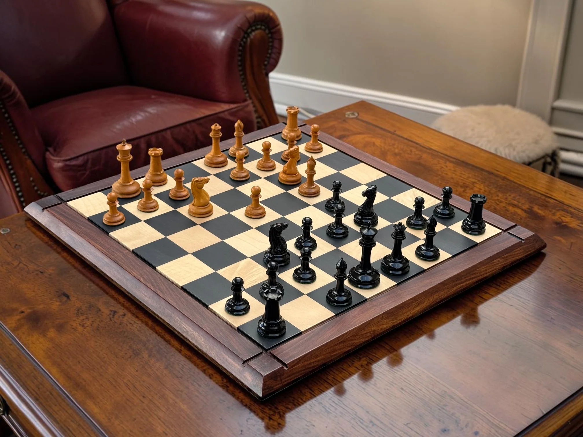 1850 Antique Ebony 3.5 Inch Chessmen - 21" Rosewood Ebony Chessboard -Mahogany Box - Image 18
