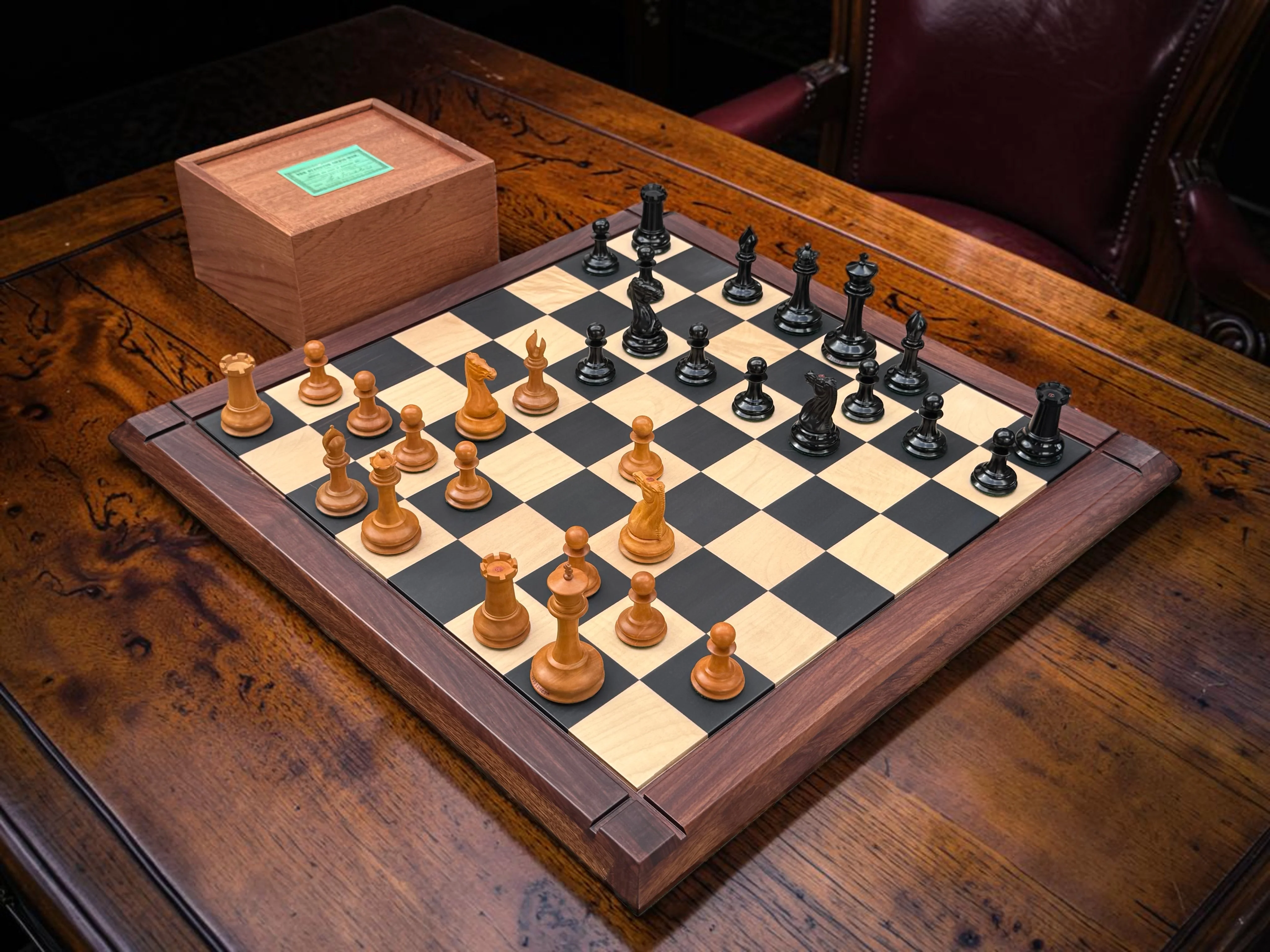 1850 Antique Ebony 3.5 Inch Chessmen - 21" Rosewood Ebony Chessboard -Mahogany Box - Image 3