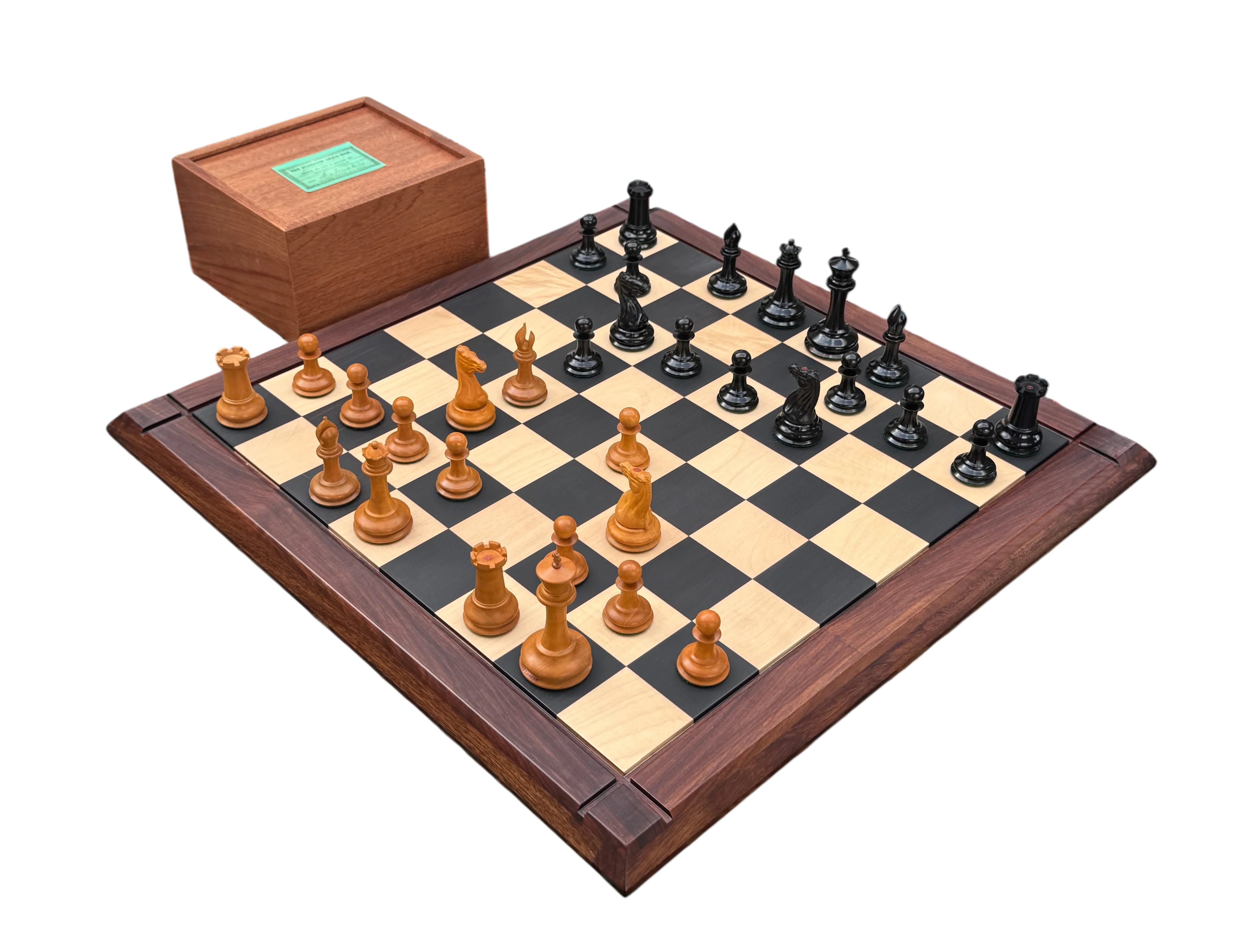 1850 Antique Ebony 3.5 Inch Chessmen - 21" Rosewood Ebony Chessboard -Mahogany Box - Image 5