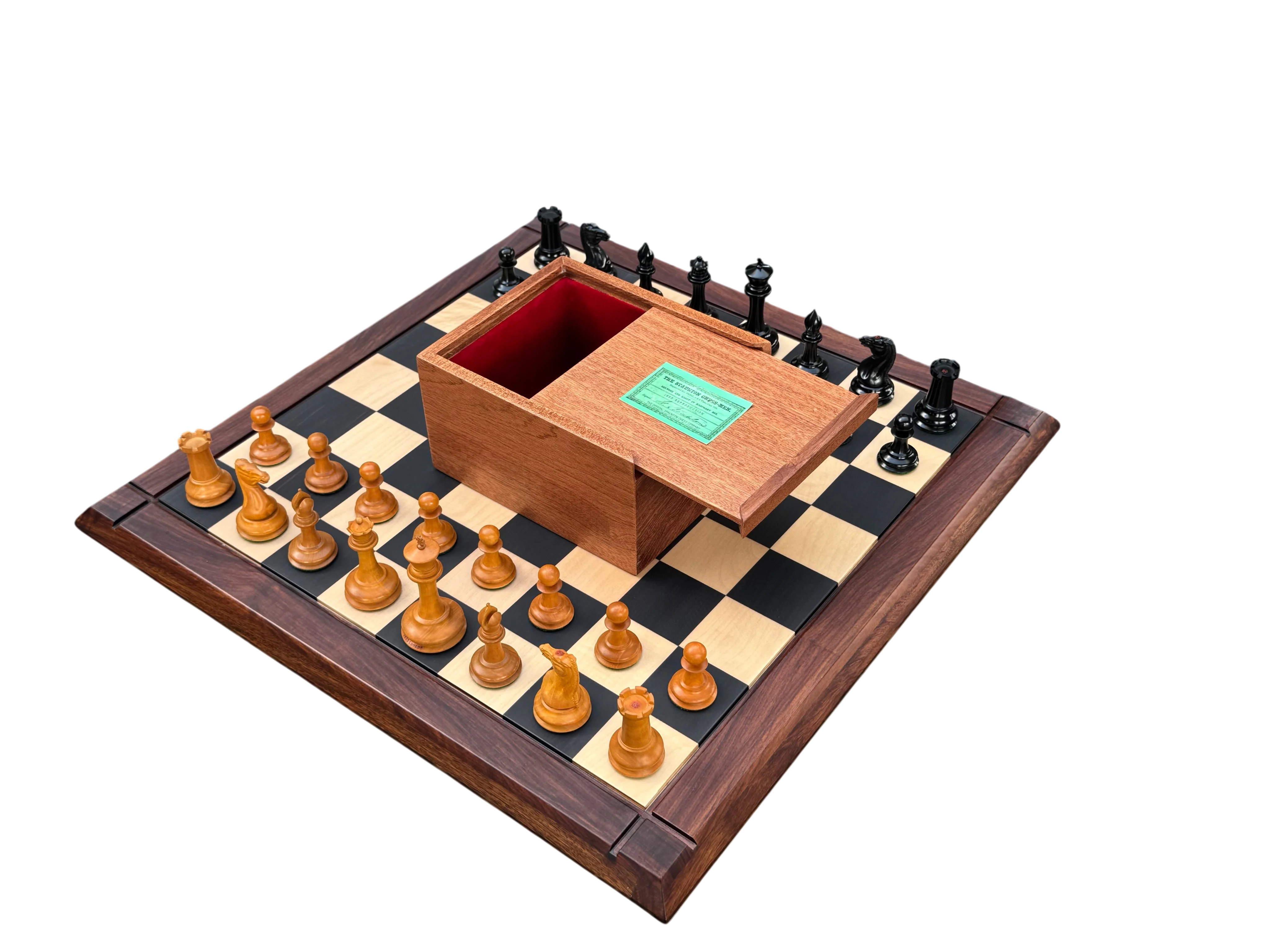 1850 Antique Ebony 3.5 Inch Chessmen - 21" Rosewood Ebony Chessboard -Mahogany Box - Image 9