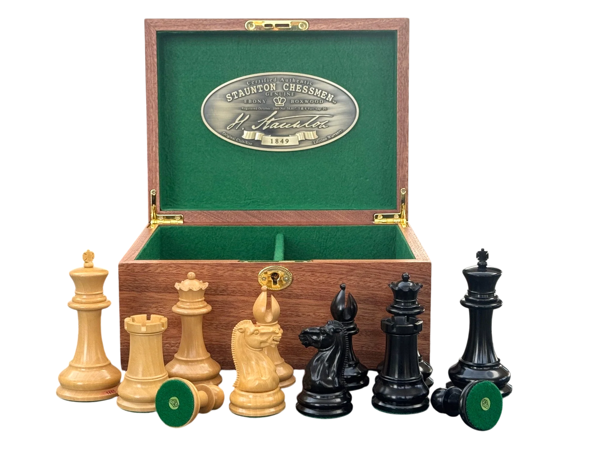 4.4" 1850 Boxwood and Ebony Chessmen – Deluxe Mahogany Box - Image 2