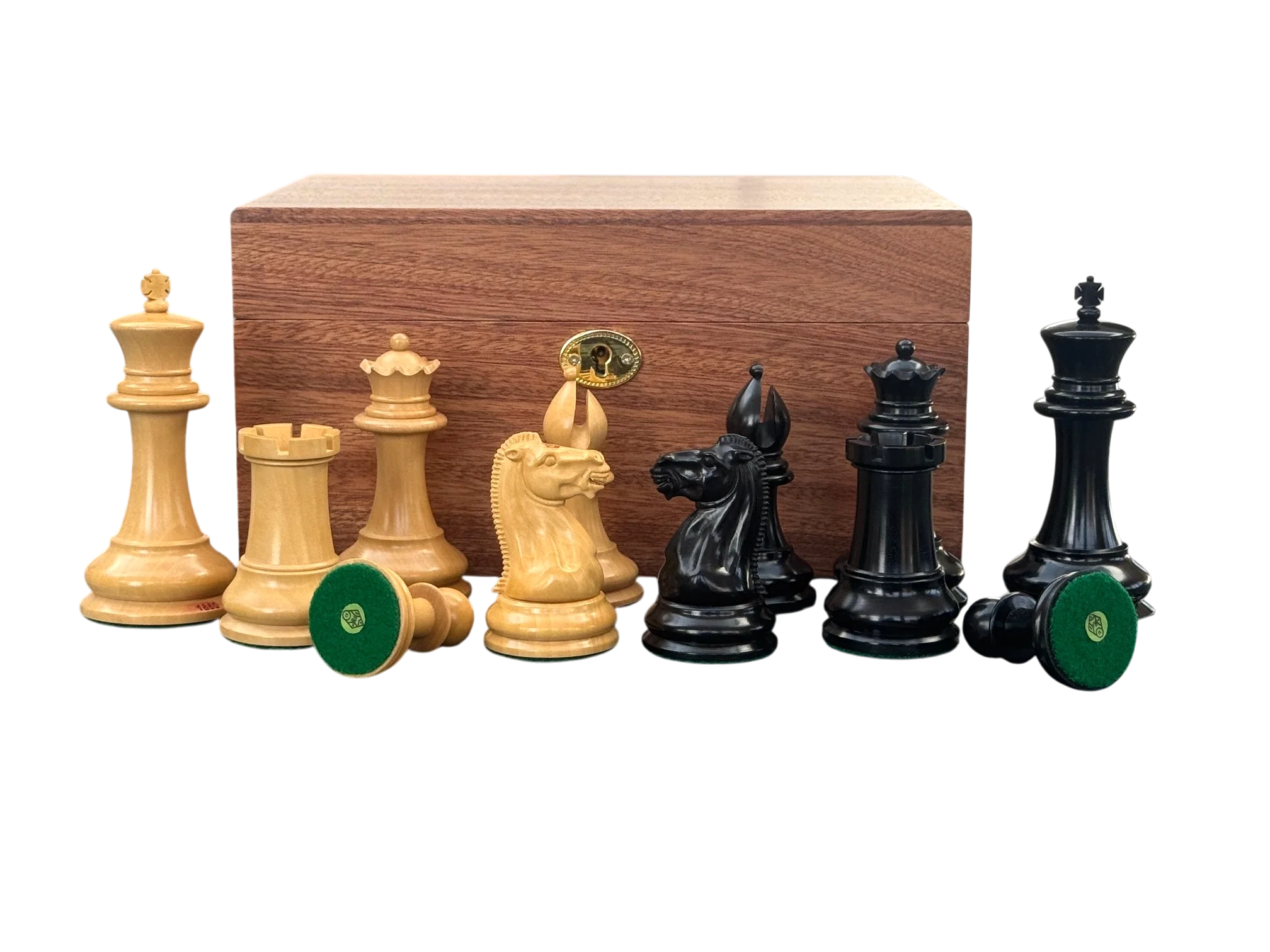 4.4" 1850 Boxwood and Ebony Chessmen – Deluxe Mahogany Box - Image 3