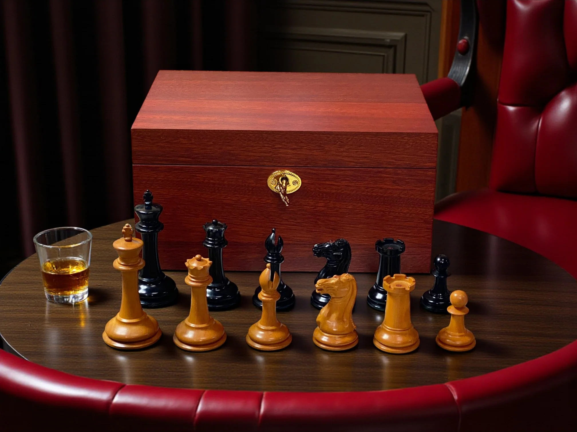 3.5" 1849 Antique Cooke Chessmen with Mahogany Box - Image 3