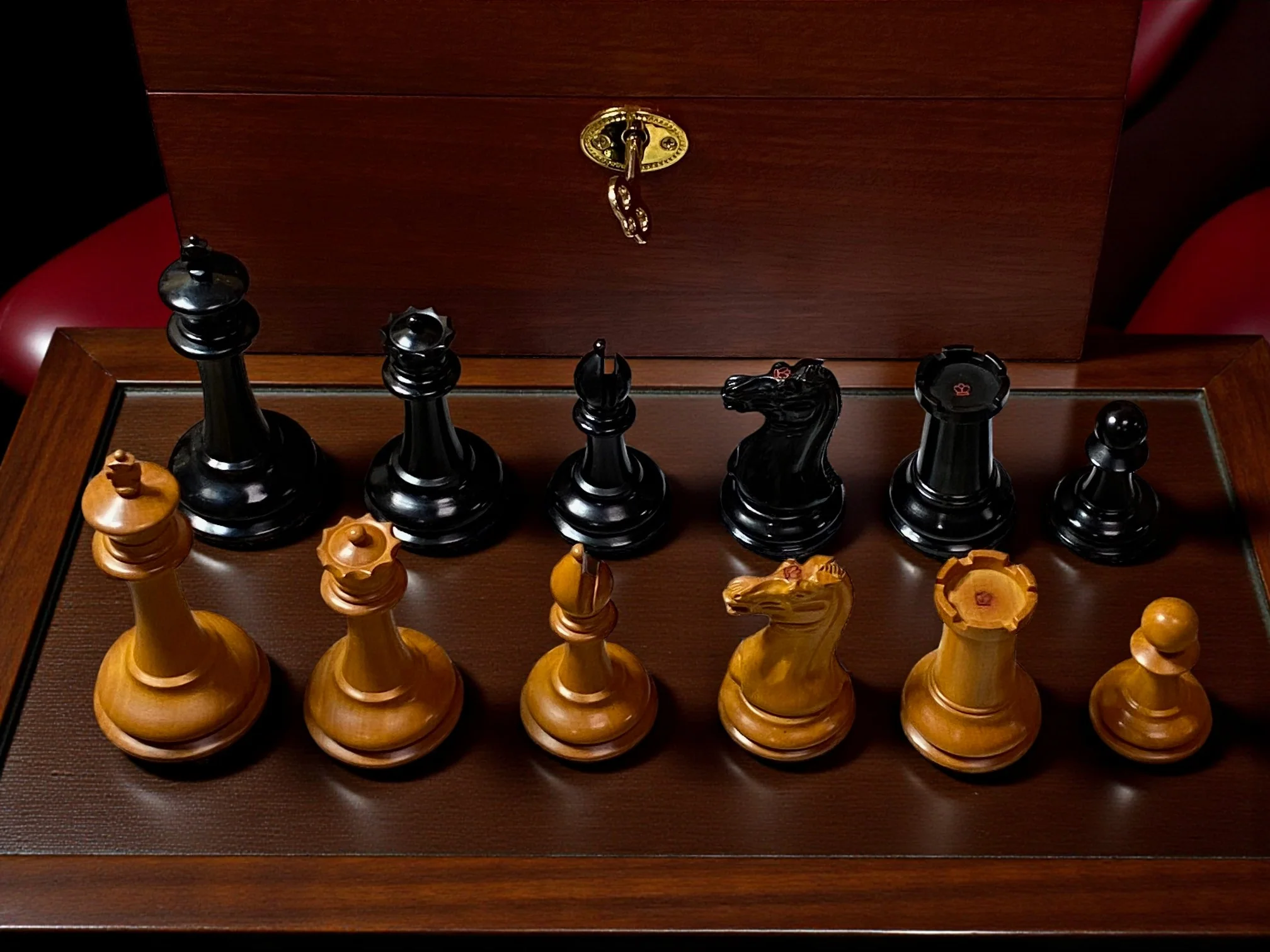 3.5" 1849 Antique Cooke Chessmen with Mahogany Box - Image 4