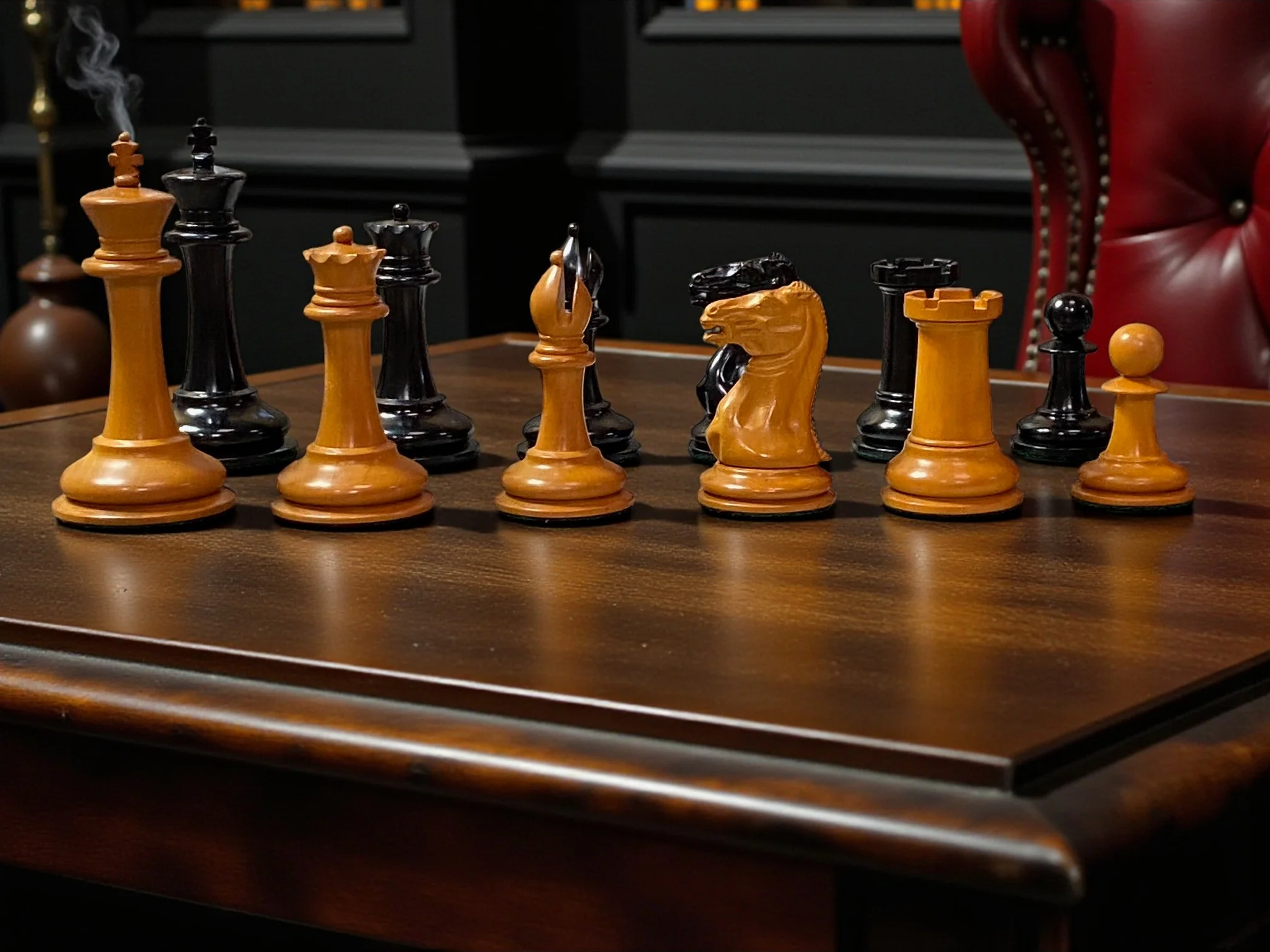 3.5" 1849 Antique Cooke Chessmen with Mahogany Box - Image 5
