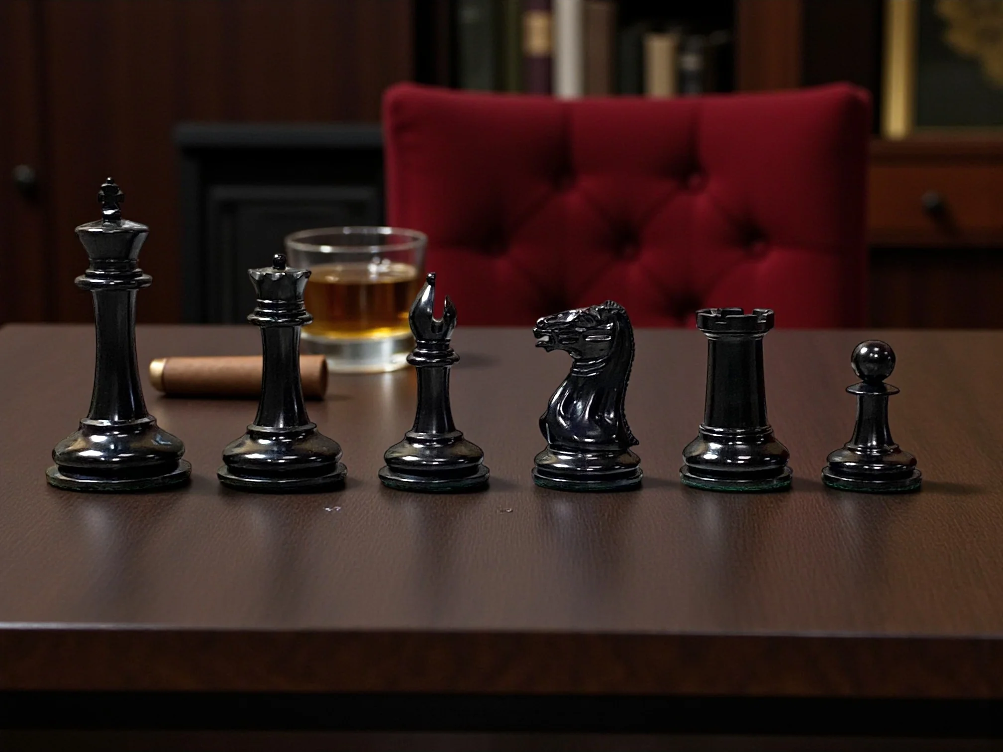 3.5" 1849 Antique Cooke Chessmen with Mahogany Box - Image 6