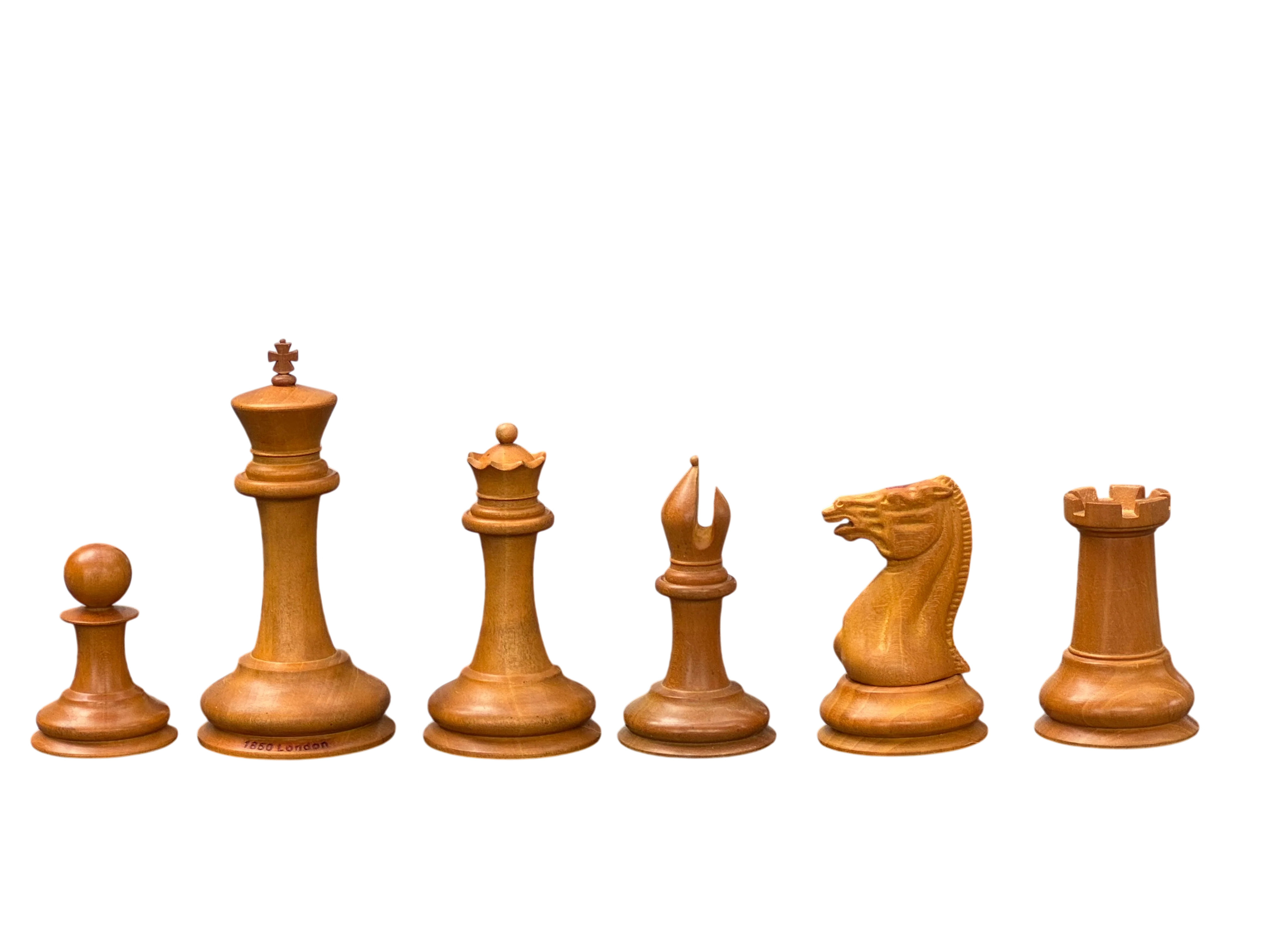 3.5" 1850 London Antique Ebony Chessmen,  Mahogany Box - Image 5
