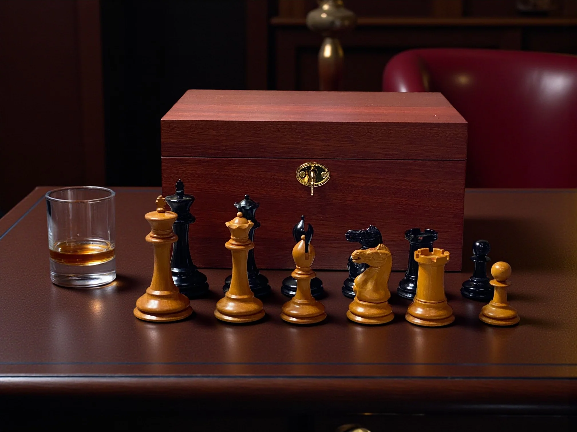 3.5" 1862 Antique Staunton Chessmen and Mahogany Deluxe Box - Image 3