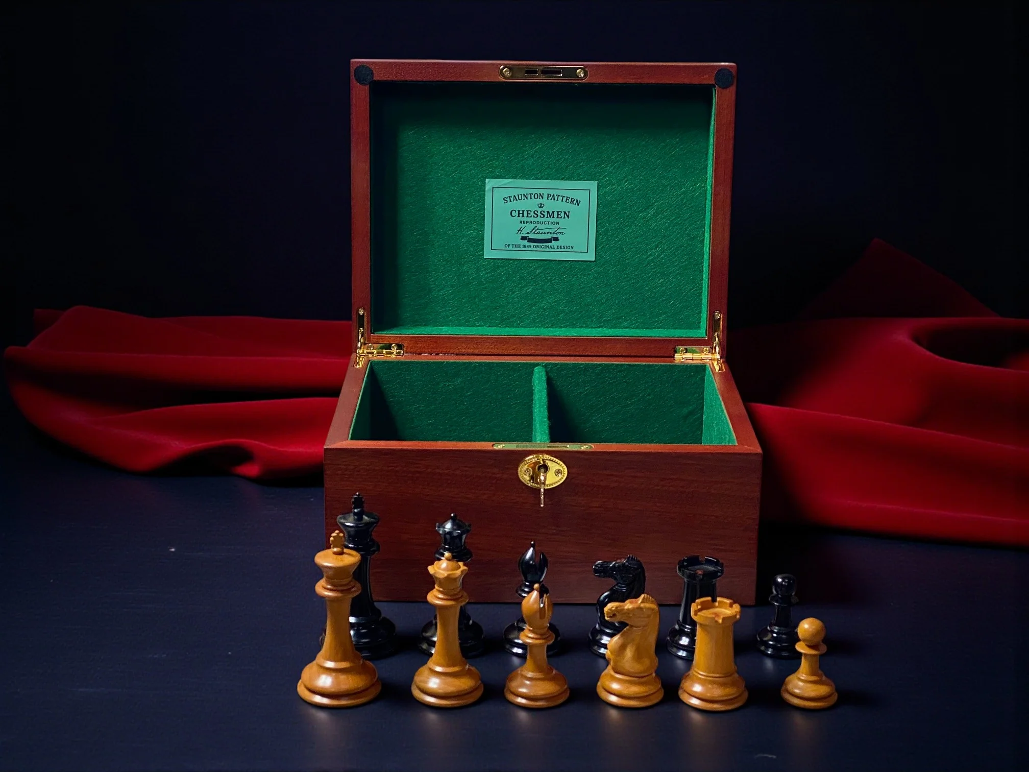 3.5" 1862 Antique Staunton Chessmen and Mahogany Deluxe Box - Image 4