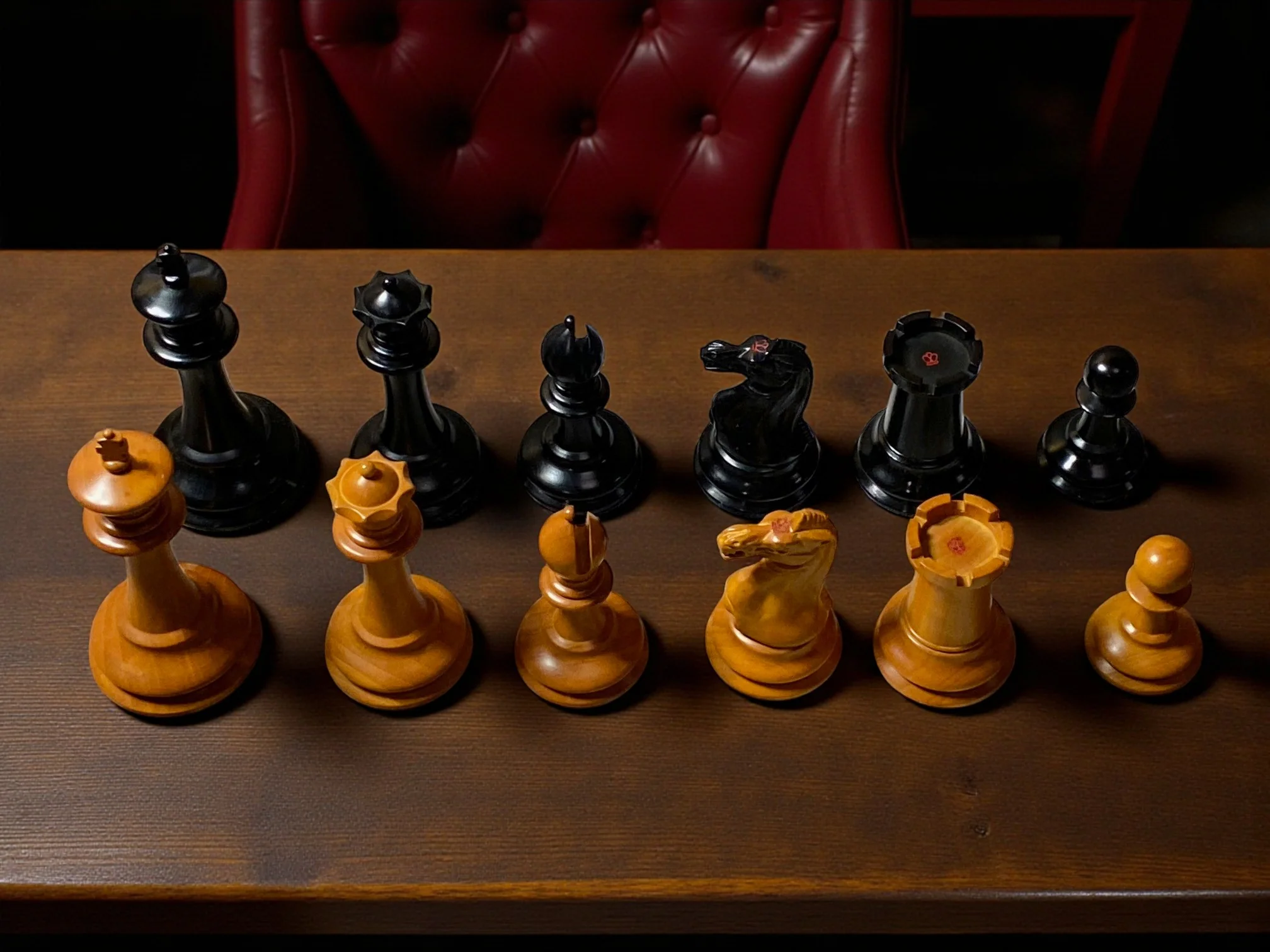 3.5" 1862 Antique Staunton Chessmen and Mahogany Deluxe Box - Image 5