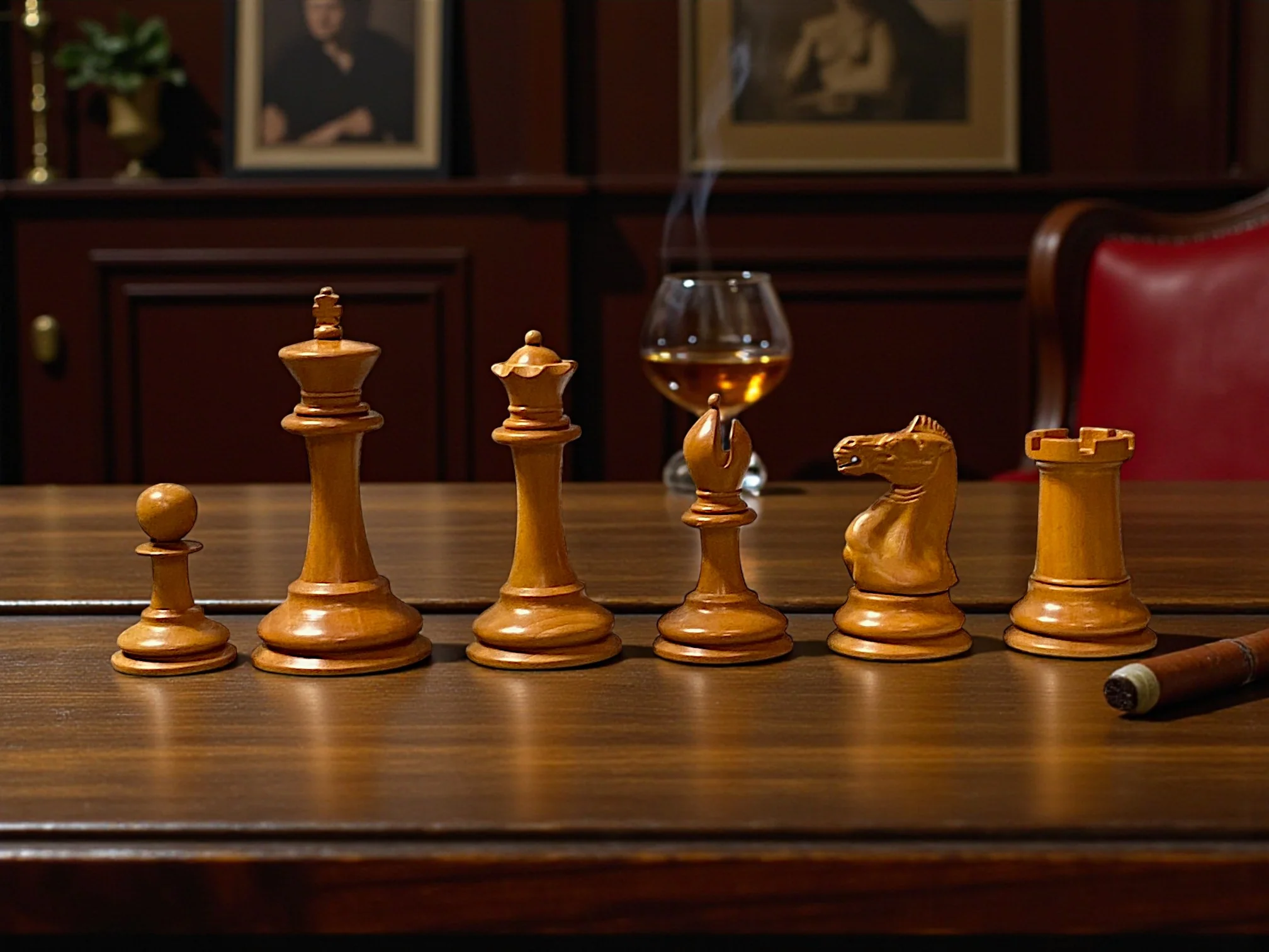 3.5" 1862 Antique Staunton Chessmen and Mahogany Deluxe Box - Image 8