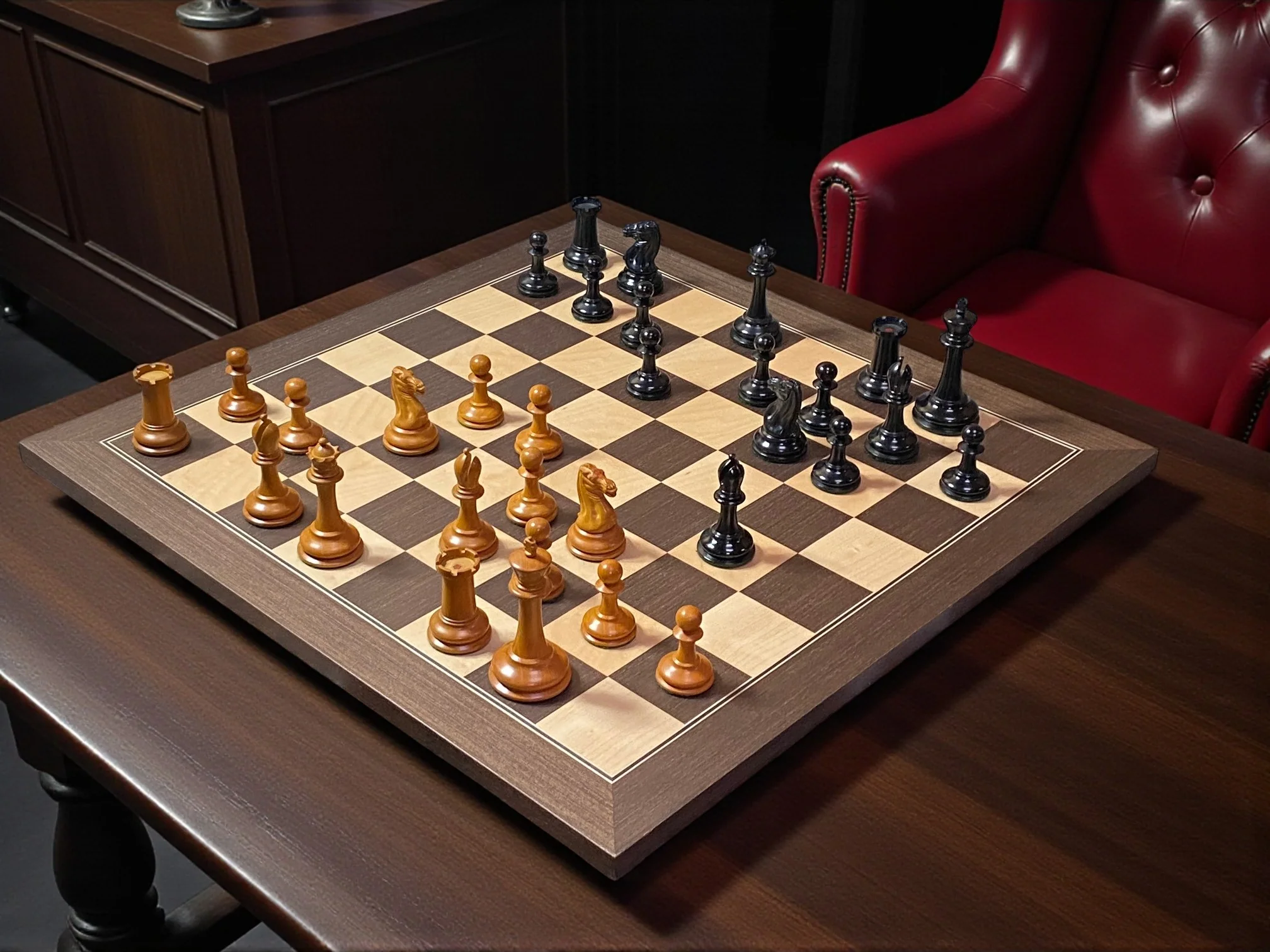 3.5" Antique Harrwitz Pieces, 20" Wenge Deluxe Board, Vinyl Box - Image 8