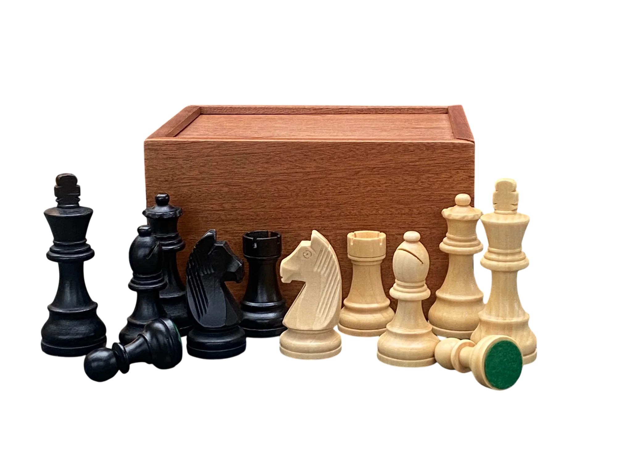 3.75" Club Classic Black and Natural Chessmen and Solid Mahogany Slide Lid Box - Image 6