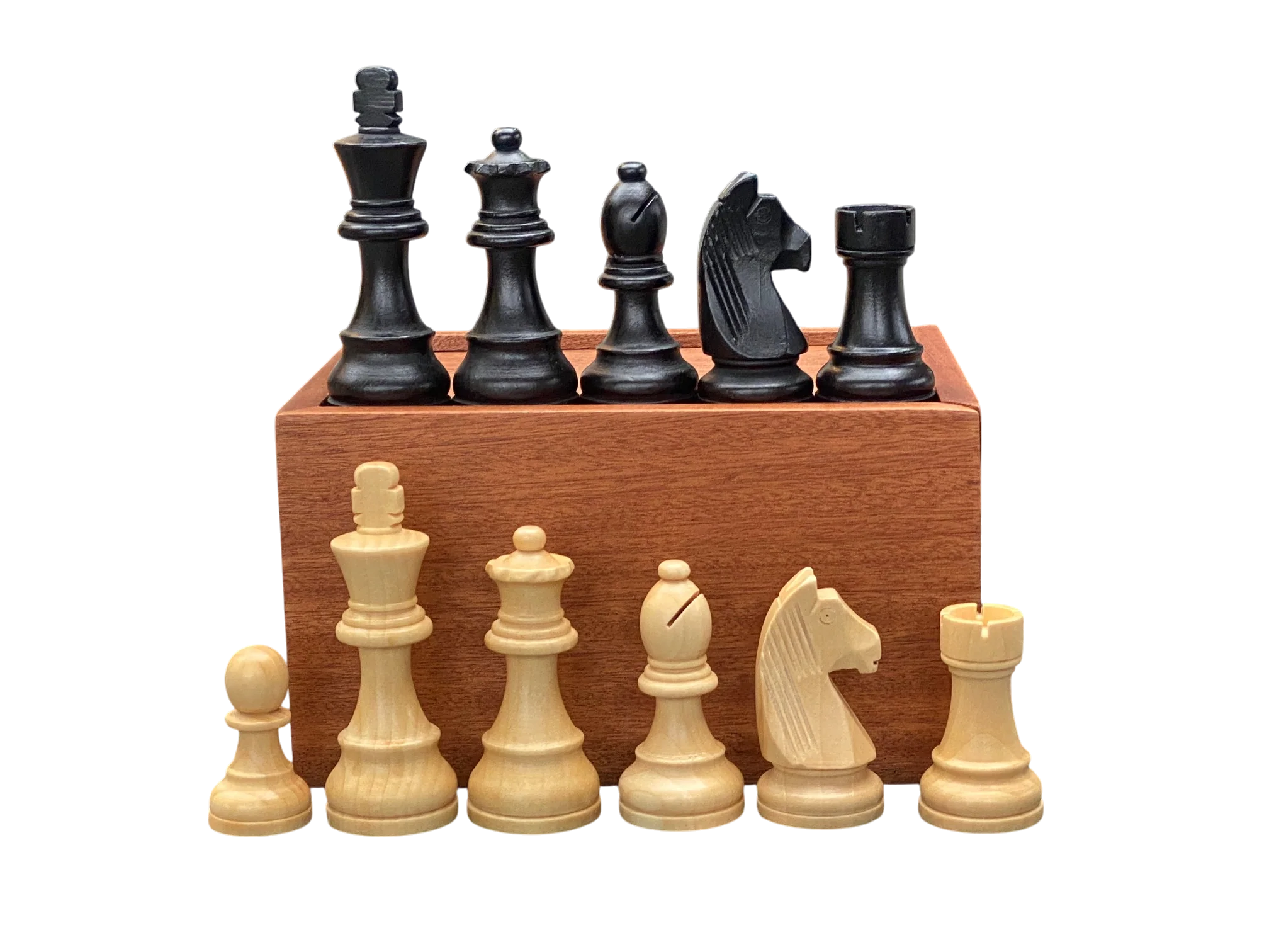 3.75" Club Classic Black and Natural Chessmen and Solid Mahogany Slide Lid Box - Image 7