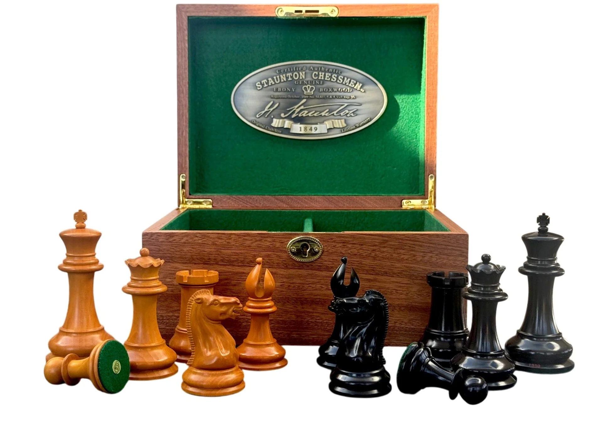 4.4" 1850 Antique Ebony Chessmen and Mahogany Deluxe Box - Image 13