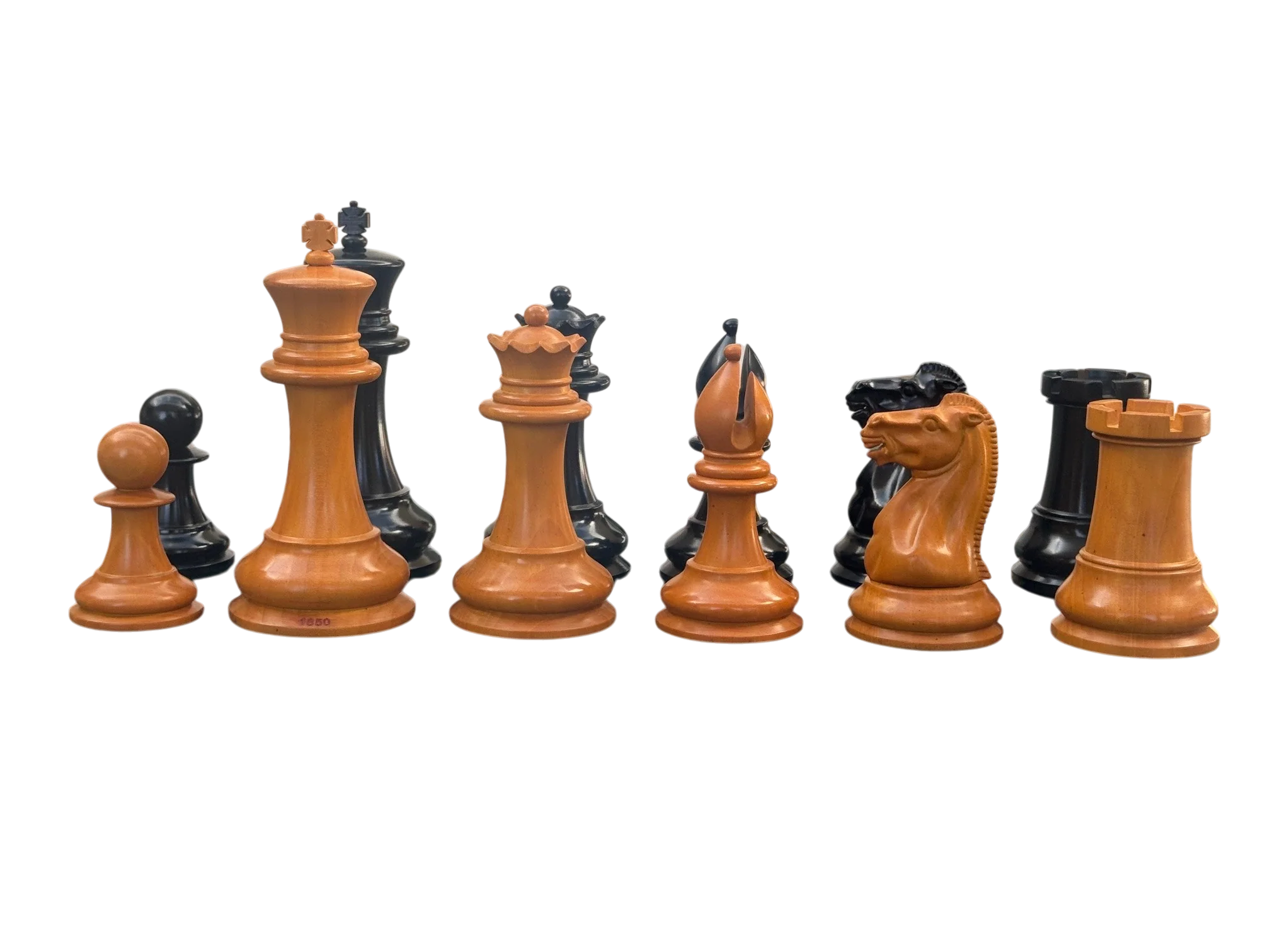 4.4" 1850 Antique Ebony Chessmen and Mahogany Deluxe Box - Image 2
