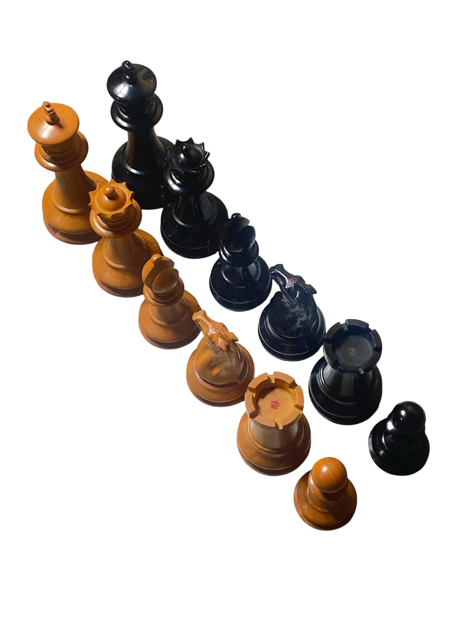 4.4" 1850 Antique Ebony Chessmen and Mahogany Deluxe Box - Image 7