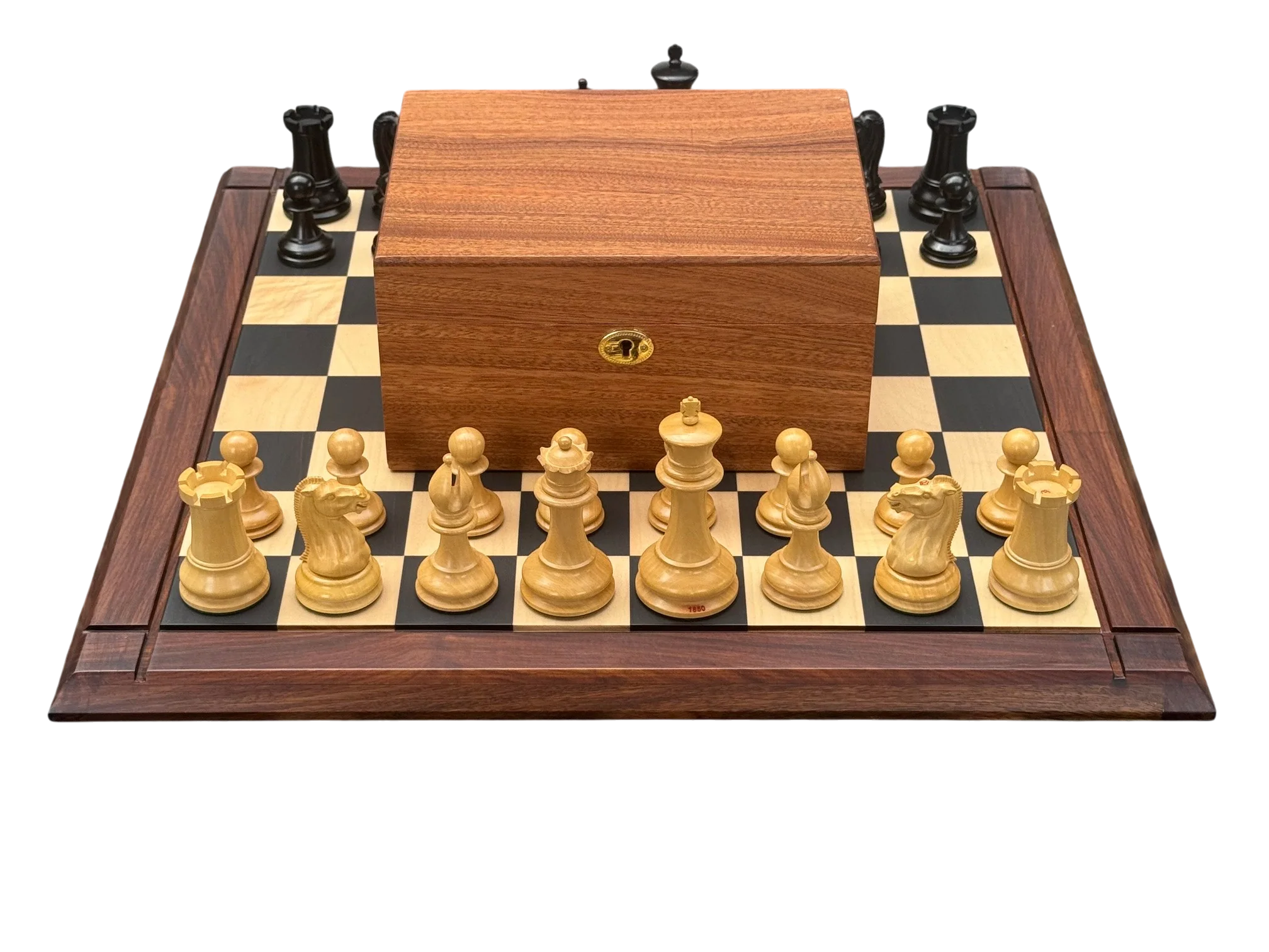 4.4" 1850 Boxwood and Ebony Chessmen – Deluxe Mahogany Box & Ebony Rosewood Board - Image 3