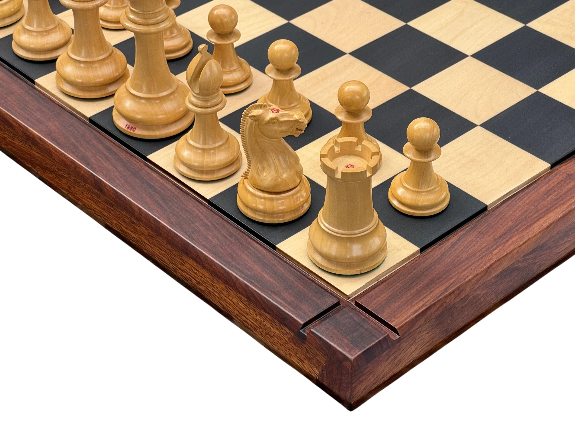 4.4" 1850 Boxwood and Ebony Chessmen – Deluxe Mahogany Box & Ebony Rosewood Board - Image 4