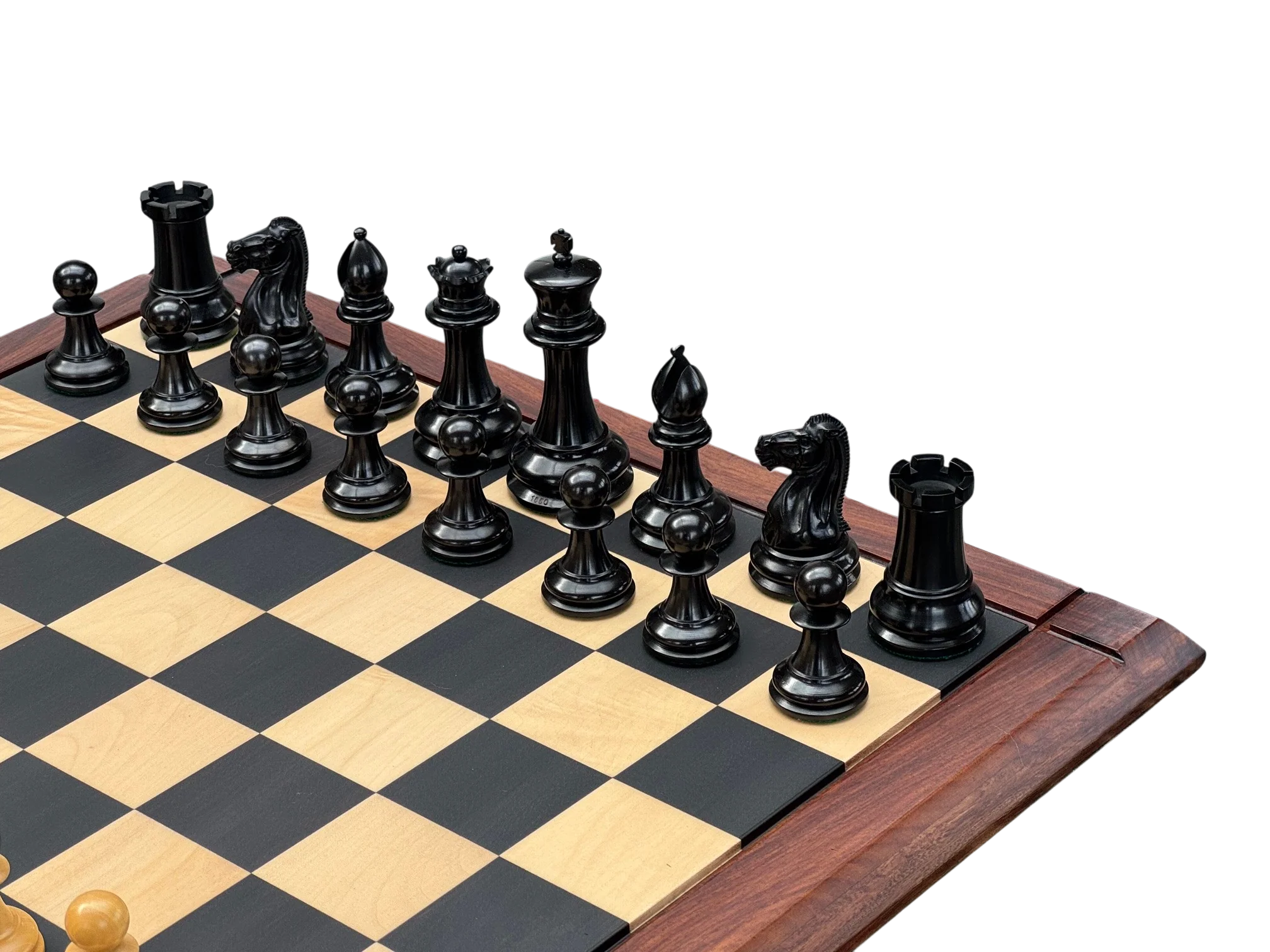 4.4" 1850 Boxwood and Ebony Chessmen – Deluxe Mahogany Box & Ebony Rosewood Board - Image 5
