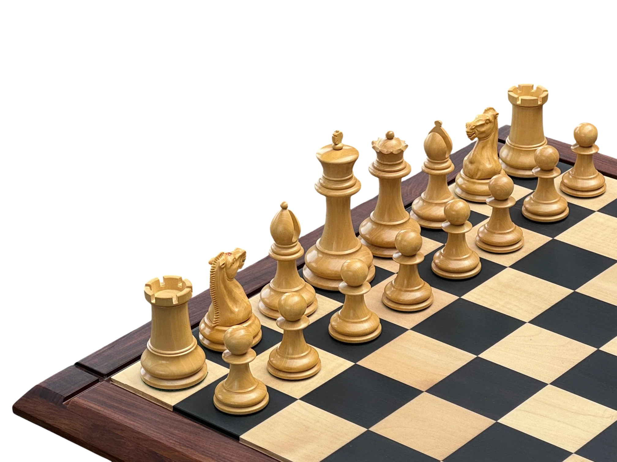 4.4" 1850 Boxwood and Ebony Chessmen – Deluxe Mahogany Box & Ebony Rosewood Board - Image 6