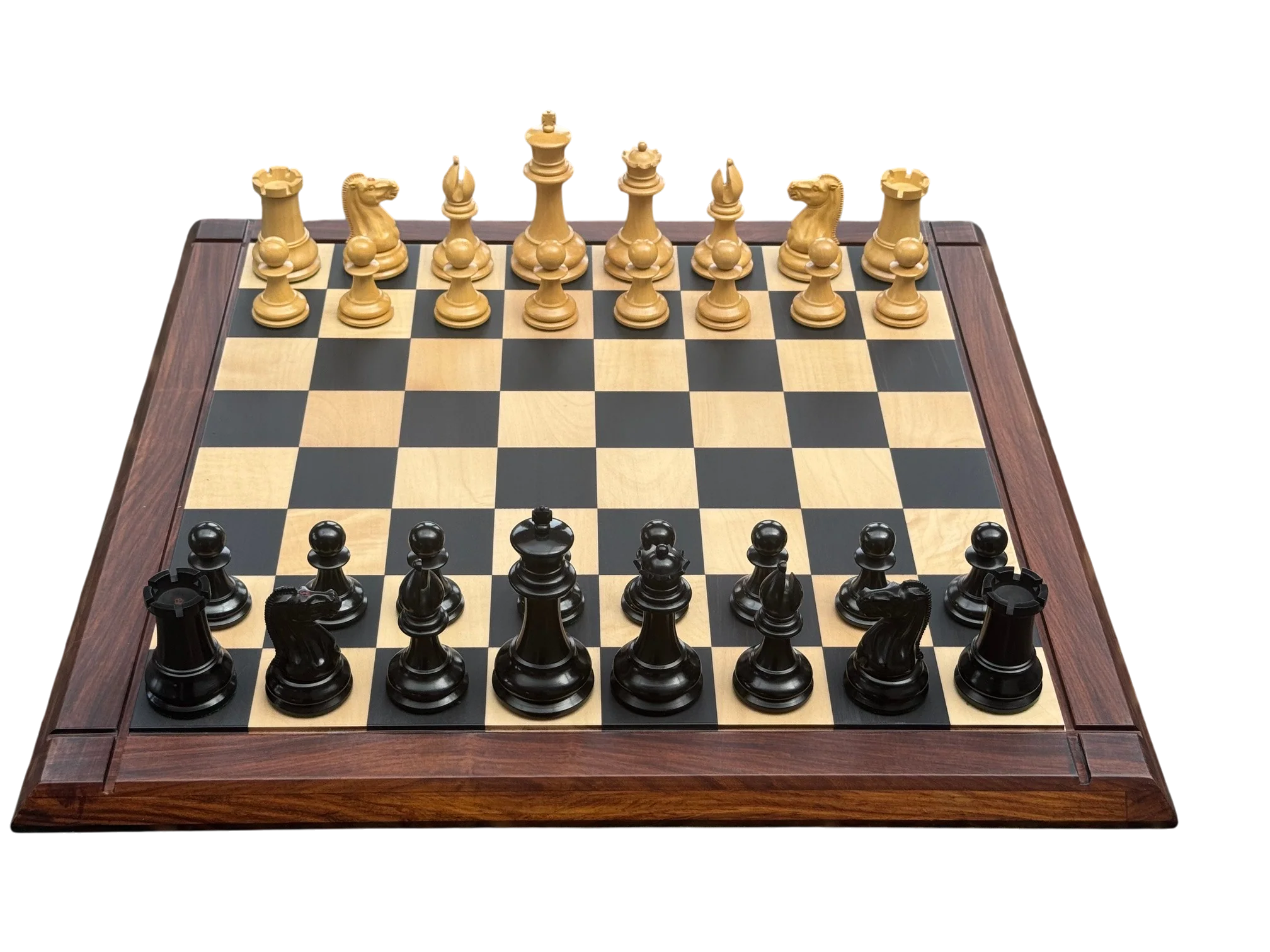 4.4" 1850 Boxwood and Ebony Chessmen – Deluxe Mahogany Box & Ebony Rosewood Board - Image 9