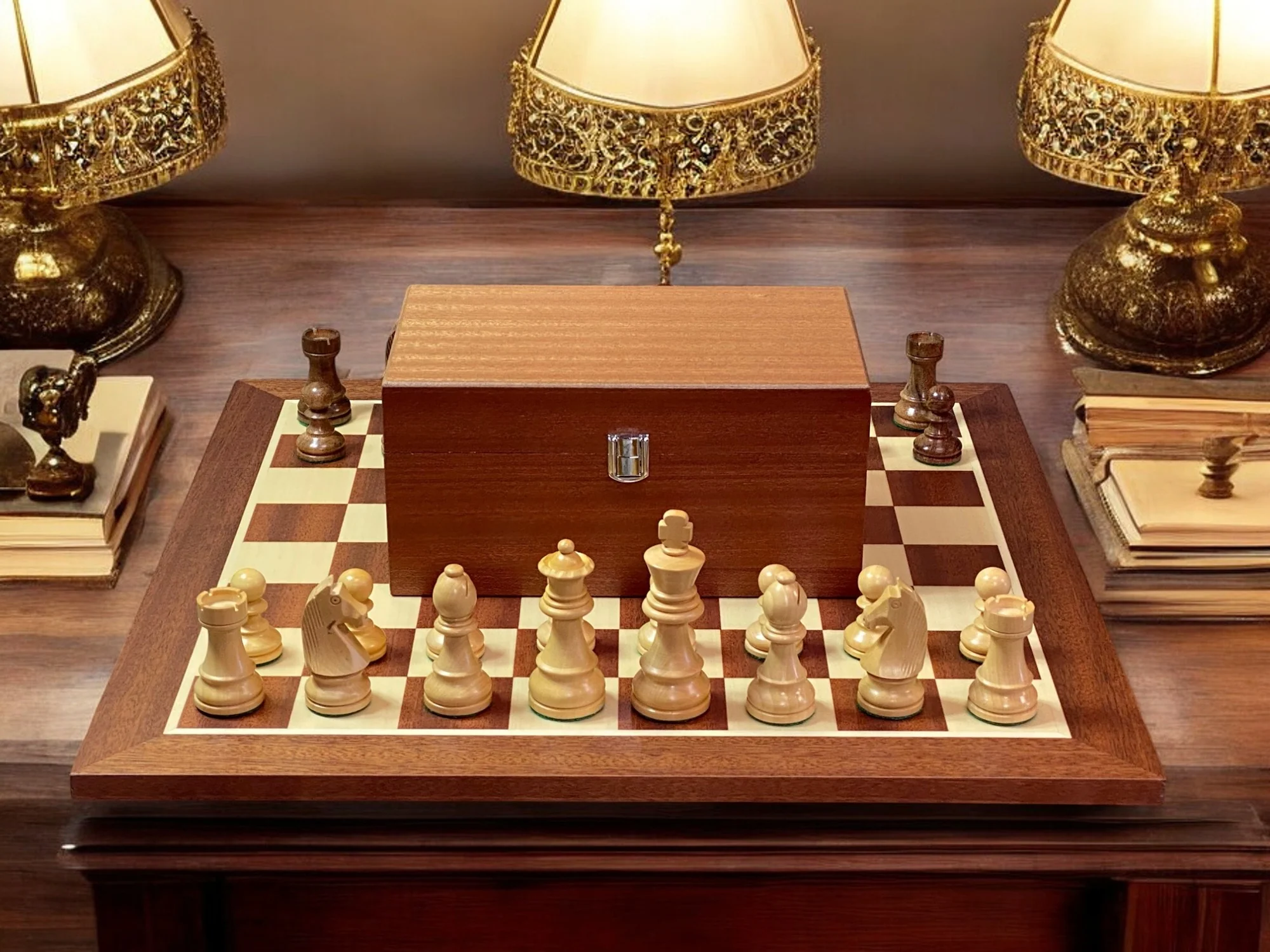 Chess Masters - The Endgame 3.75” Classic Acacia Pieces 19" Mahogany Board & Box - Image 3