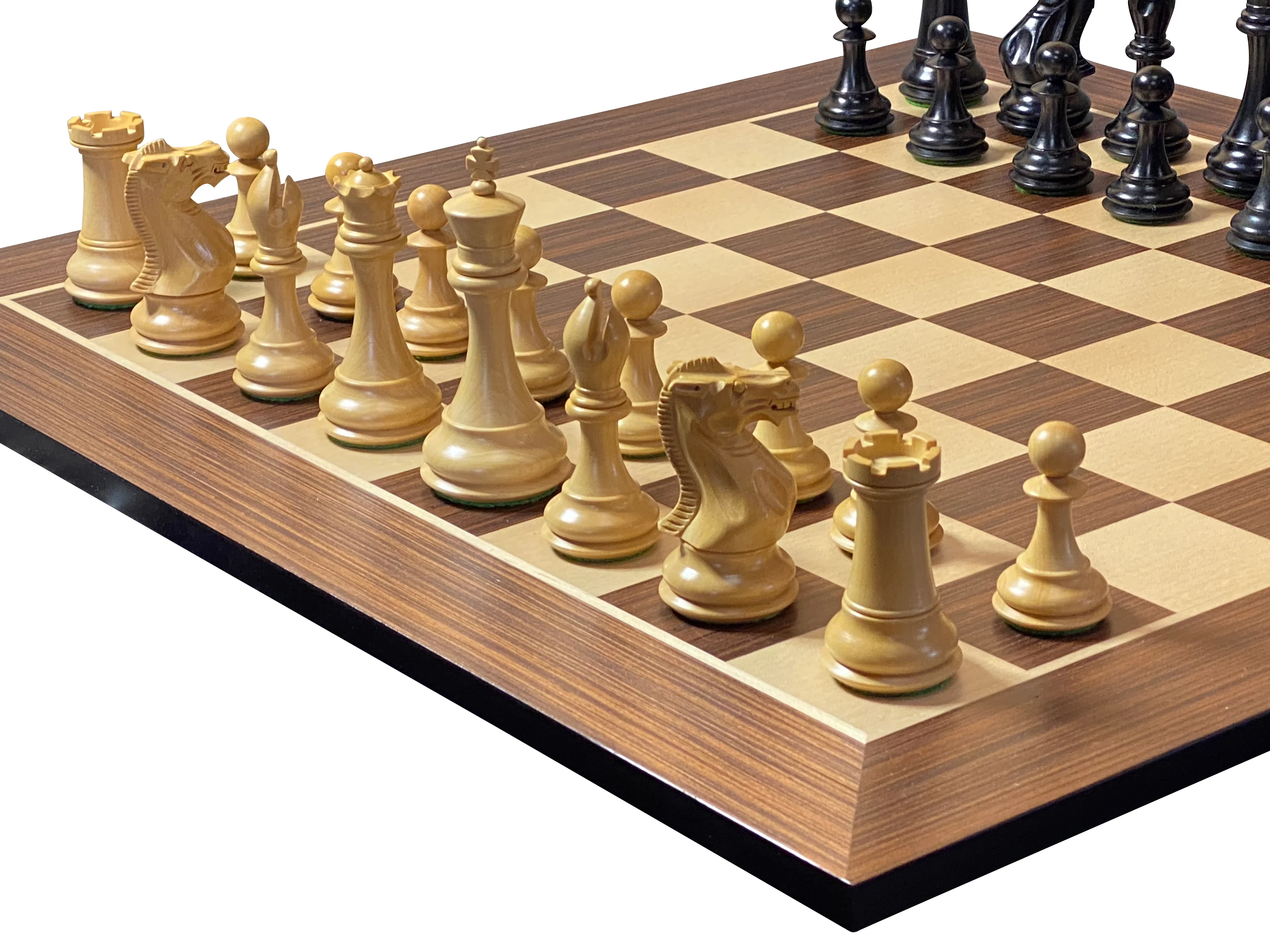4" Ebonised Collector Chess Pieces 21"Wenge Chess Board & Deluxe Mahogany Box - Image 2