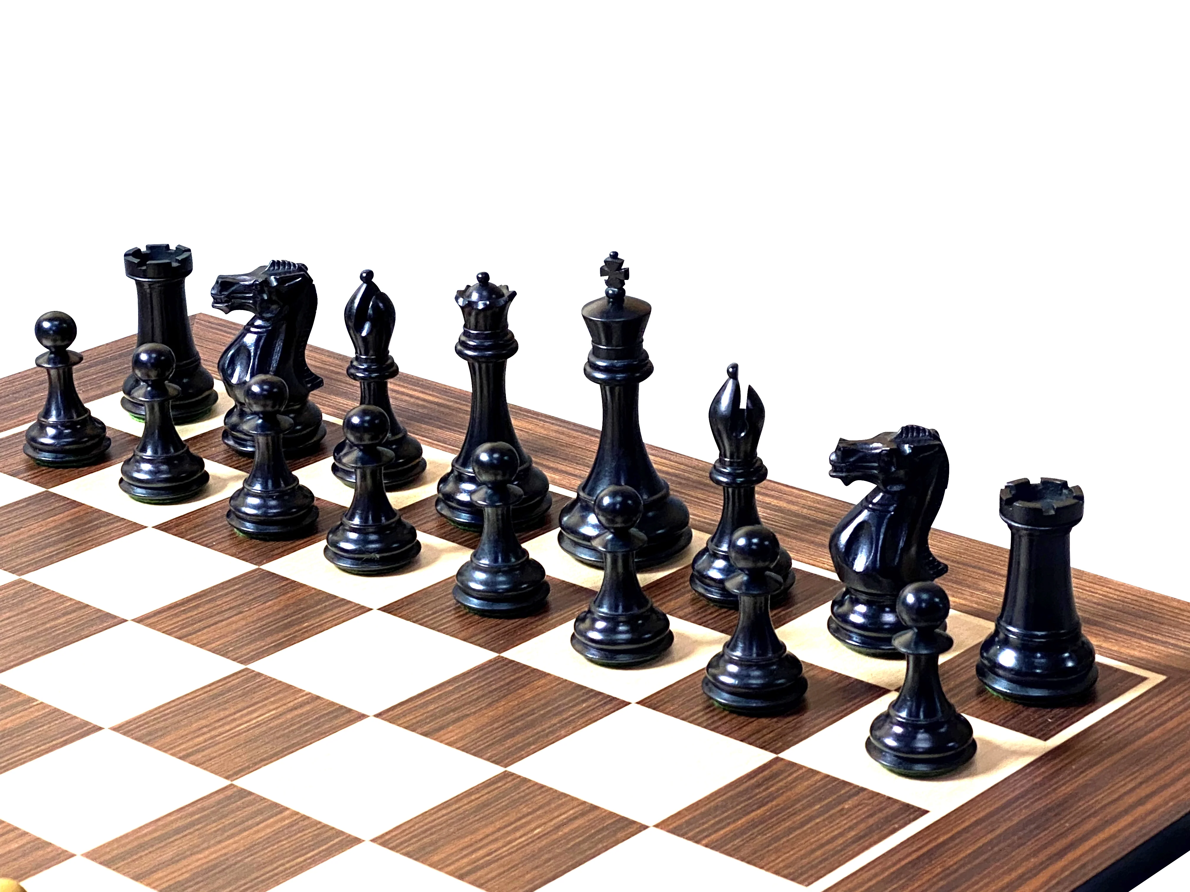4" Ebonised Collector Chess Pieces 21"Wenge Chess Board & Deluxe Mahogany Box - Image 4